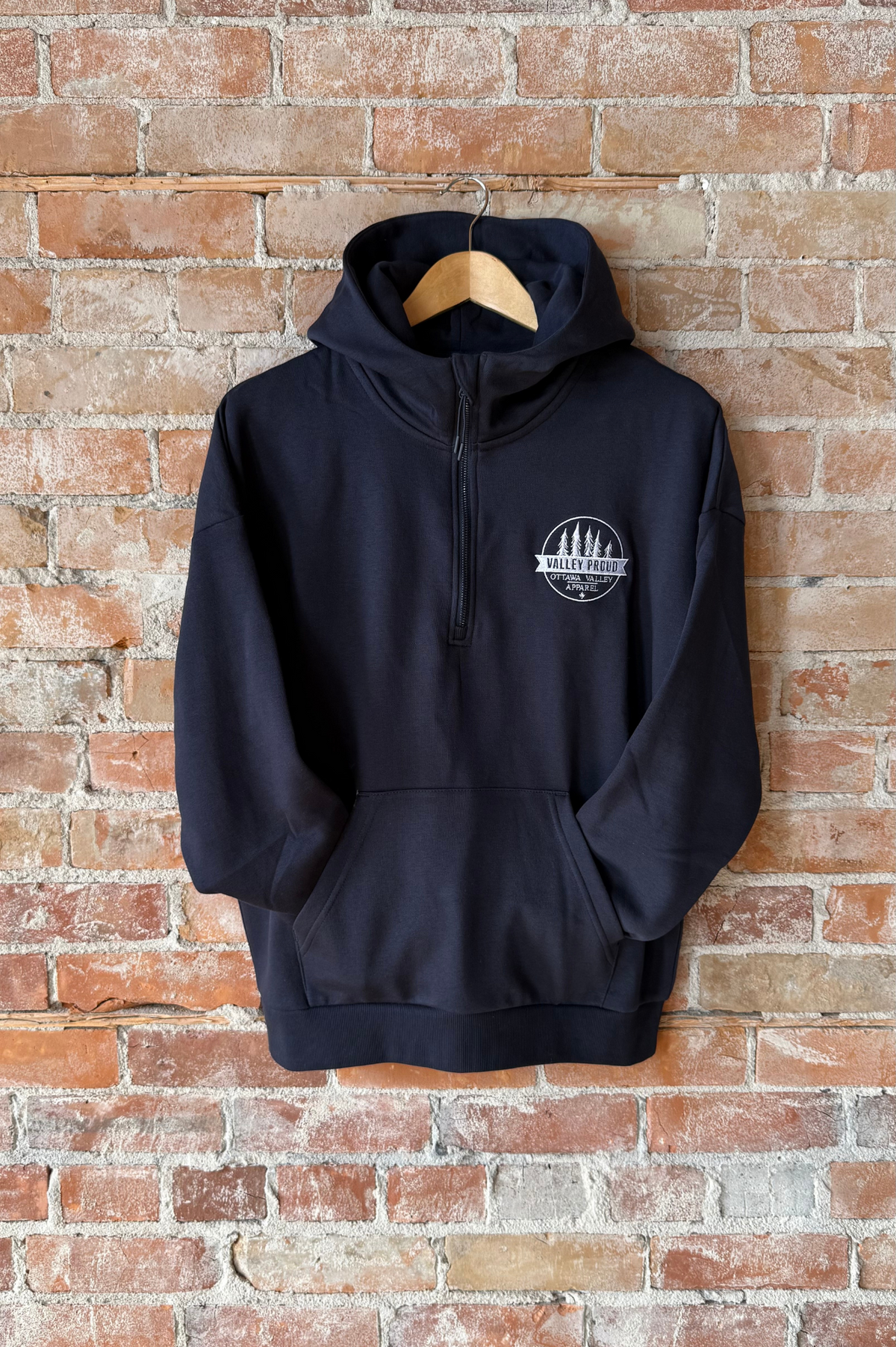 Valley Proud Embroidered 1/2 Zip Hoodie - Navy