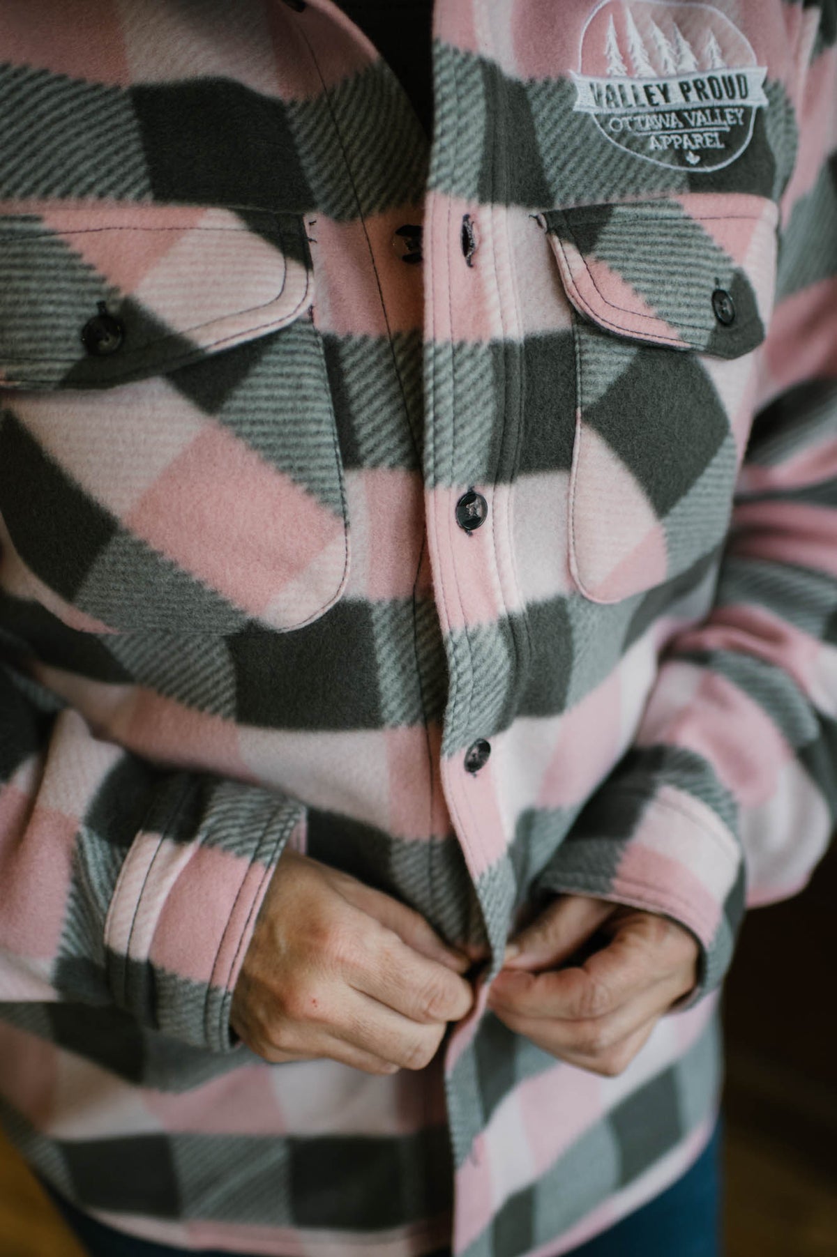 Valley Proud Fleece Lumber Jacket - Pink &amp; Grey