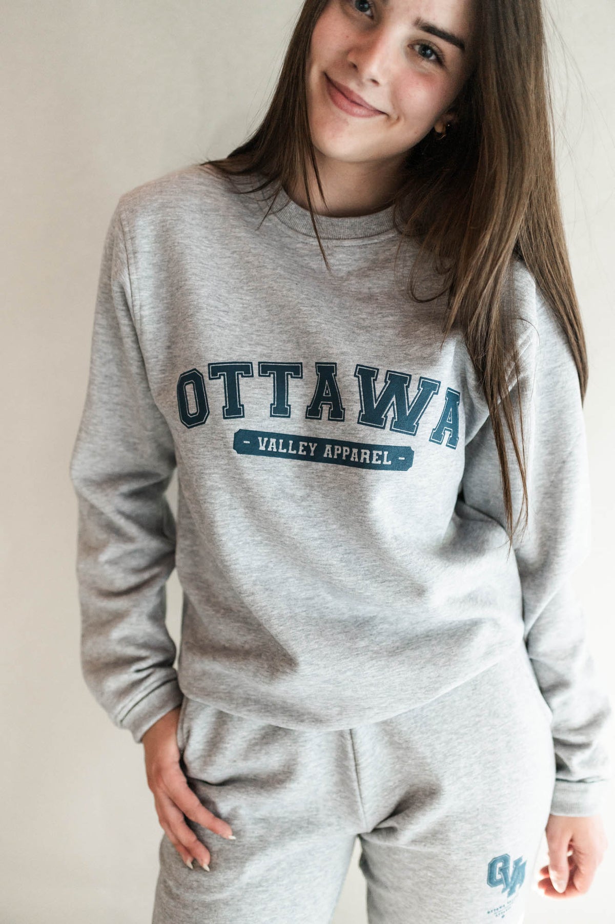 OVA Varsity Crewneck Sweatshirt - Grey &amp; Navy