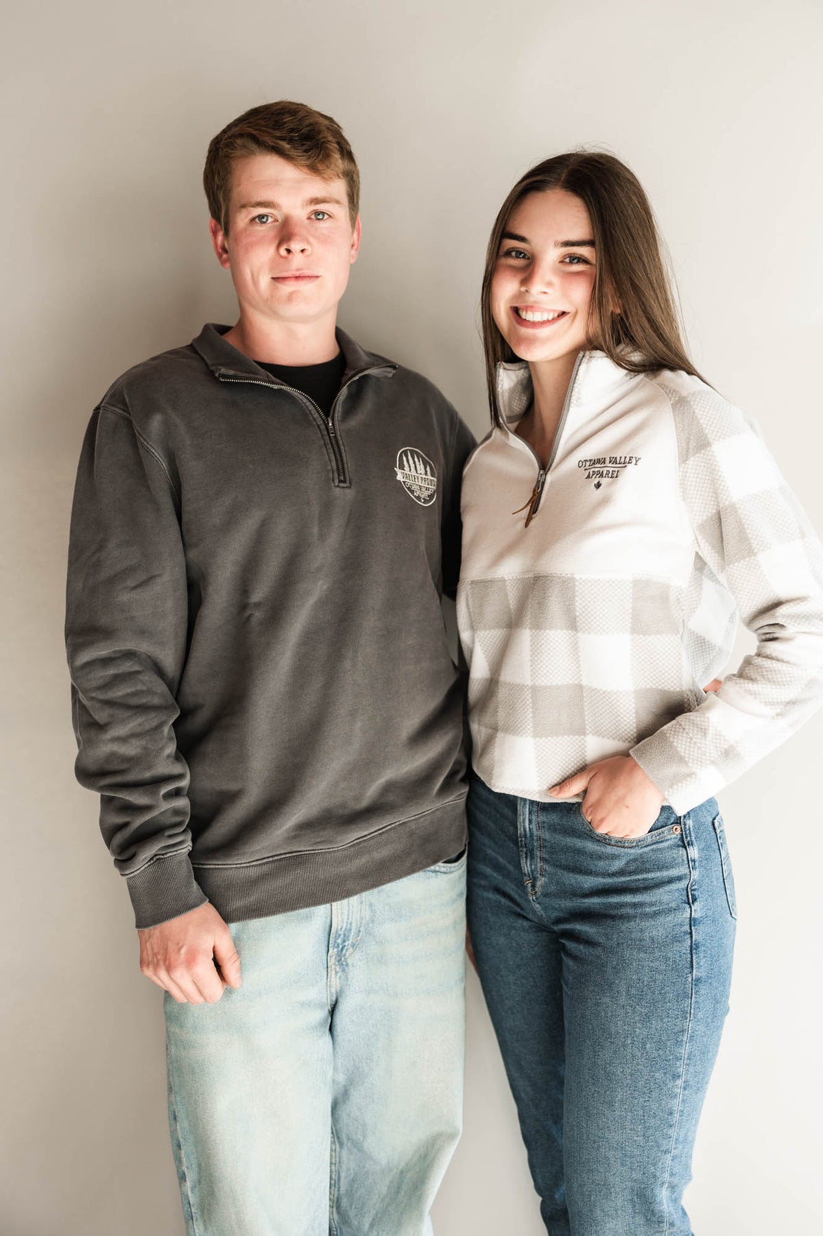 Ottawa Valley Apparel Plaid 1/4 Zip Pullover - Oxford Grey &amp; White