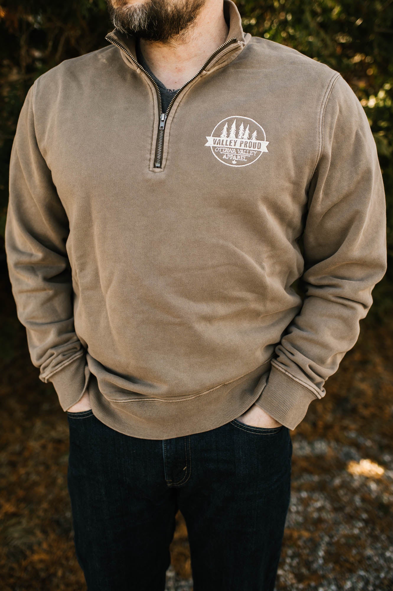 Valley Proud Embroidered 1/4 Zip - Brown