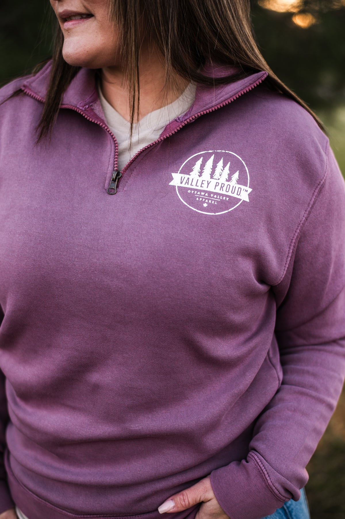 Valley Proud 1/4 Zip - Rose &amp; White