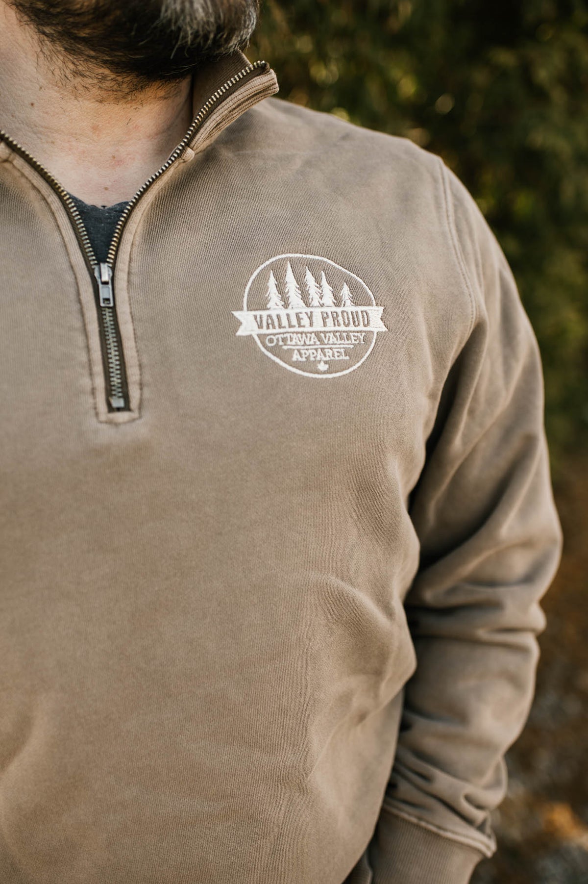 Valley Proud Embroidered 1/4 Zip - Brown