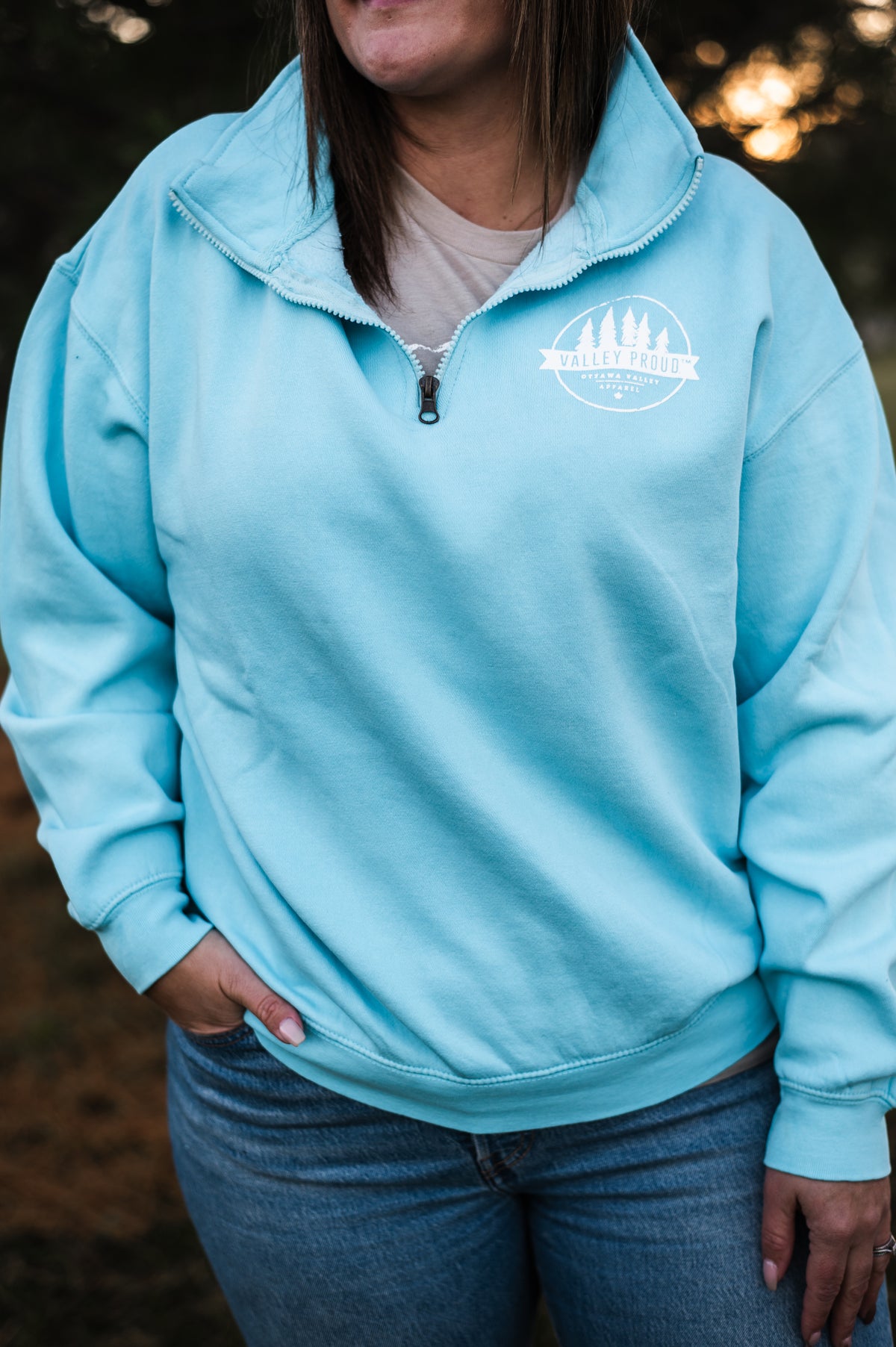 Valley Proud 1/4 Zip - Teal &amp; White