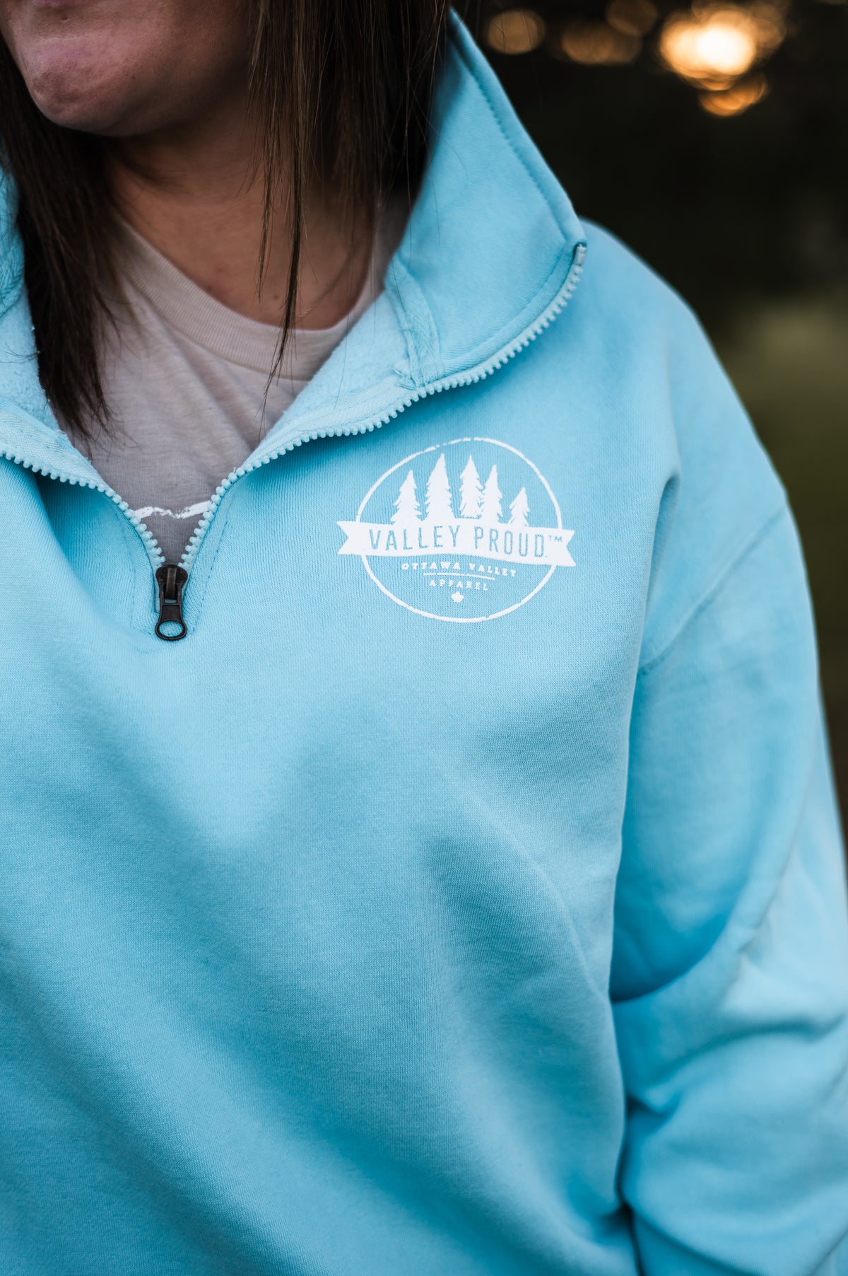 Valley Proud 1/4 Zip - Teal &amp; White