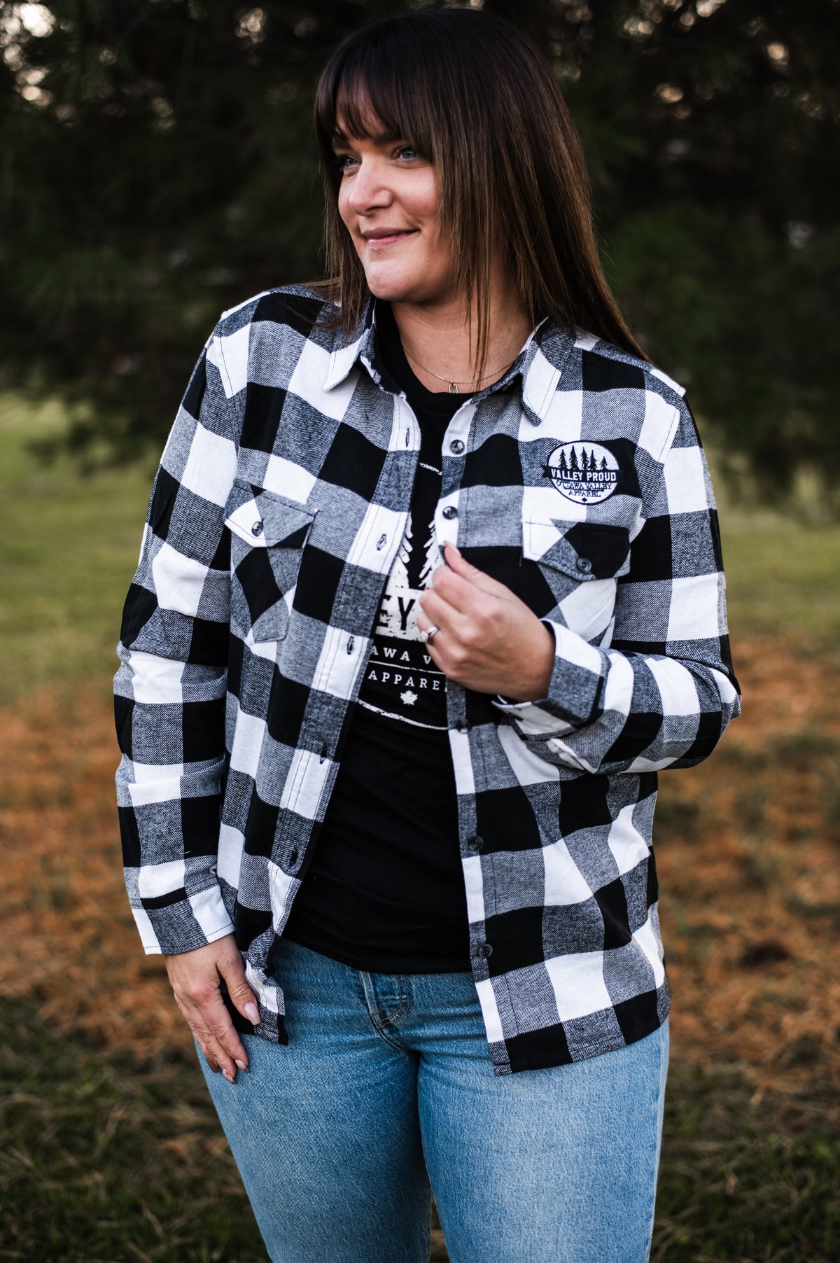 Valley Proud Women’s Flannel Shirt - White &amp; Black