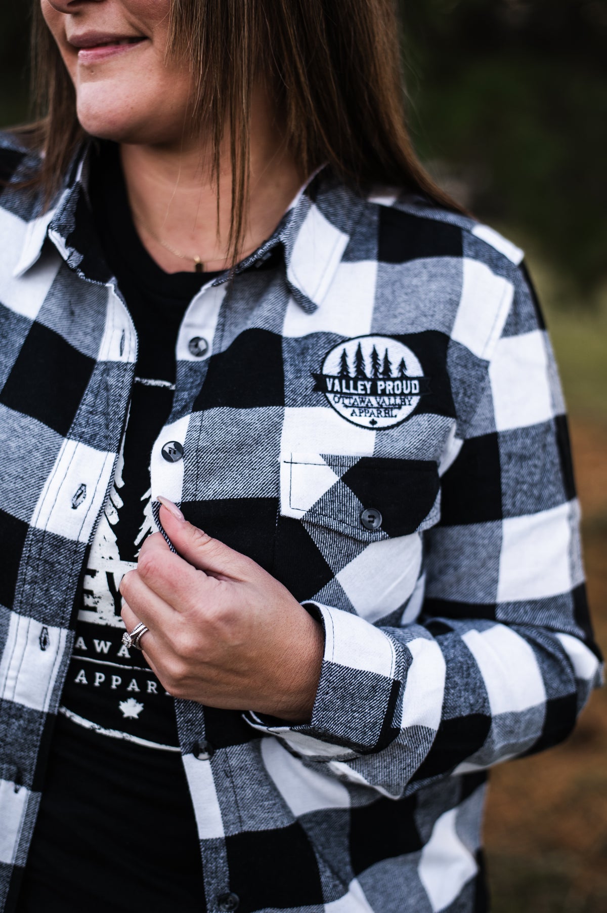 Valley Proud Women’s Flannel Shirt - White &amp; Black