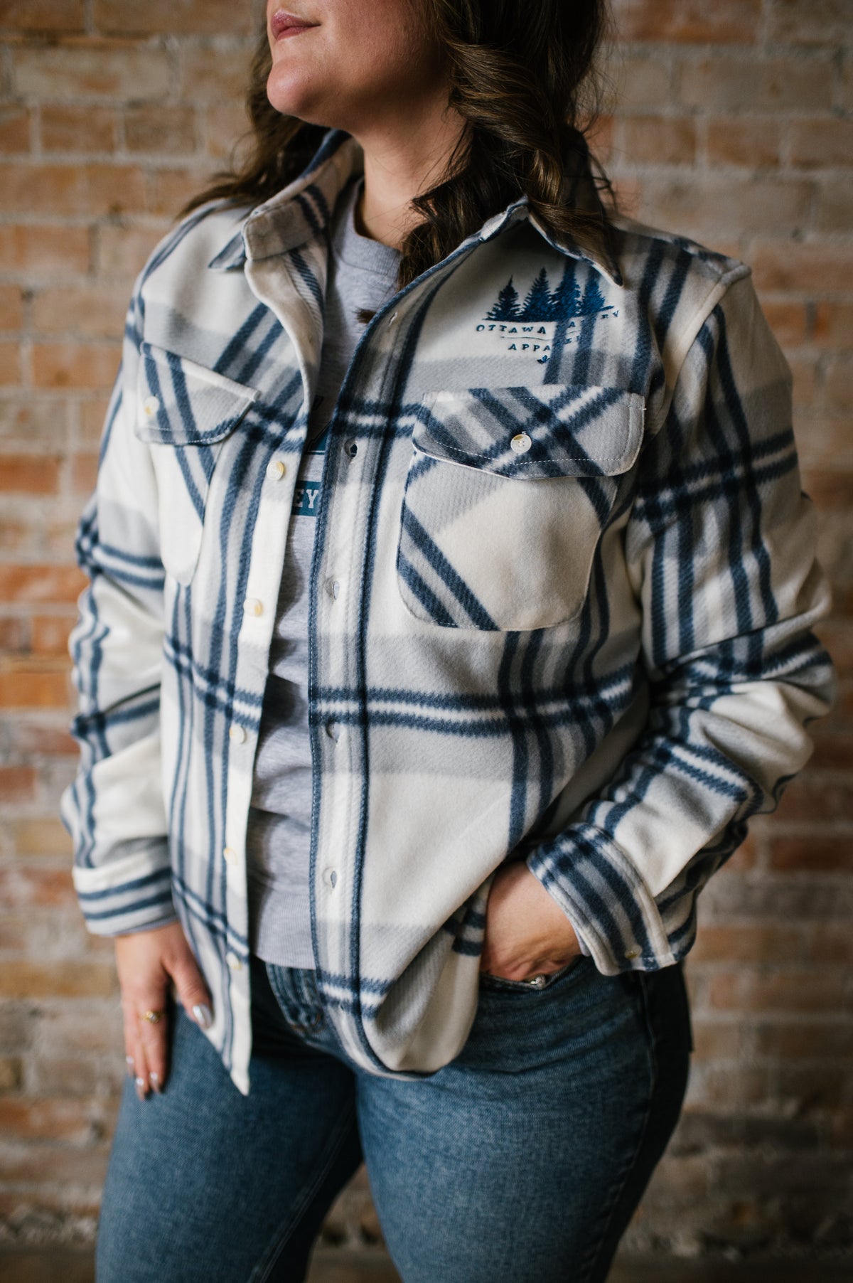 OVA Fleece Lumber Jacket - Cream &amp; Denim