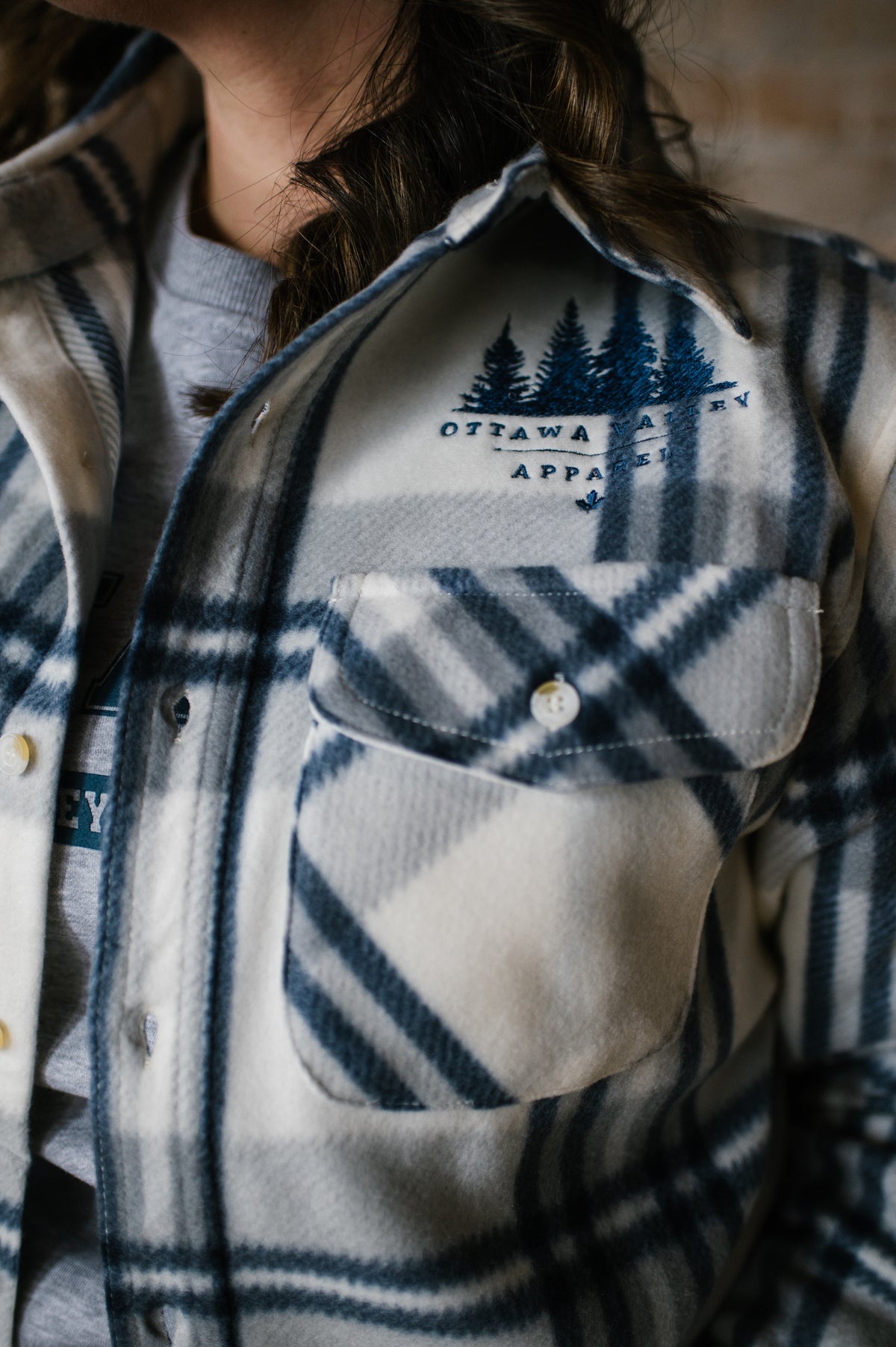 OVA Fleece Lumber Jacket - Cream &amp; Denim