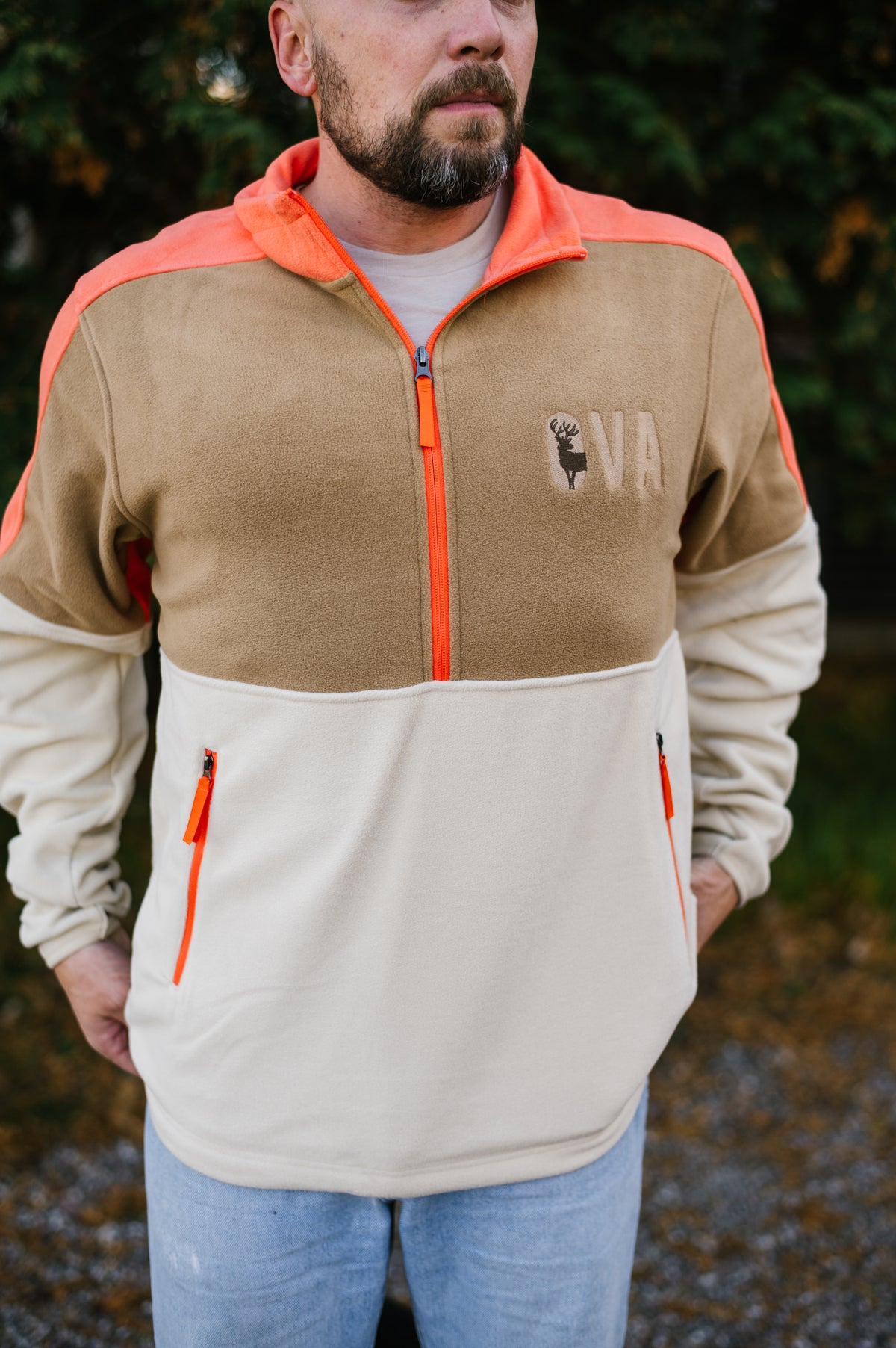 OVA Deer Fleece 1/4 Zip - Orange &amp; Beige