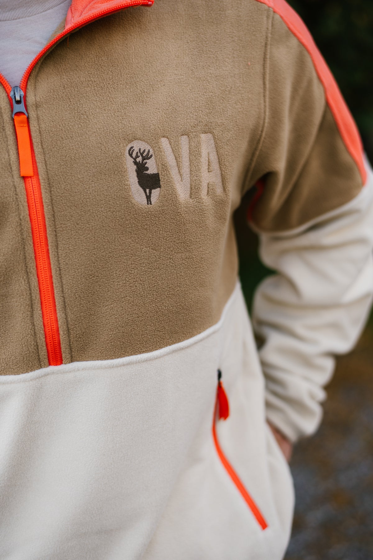 OVA Deer Fleece 1/4 Zip - Orange &amp; Beige