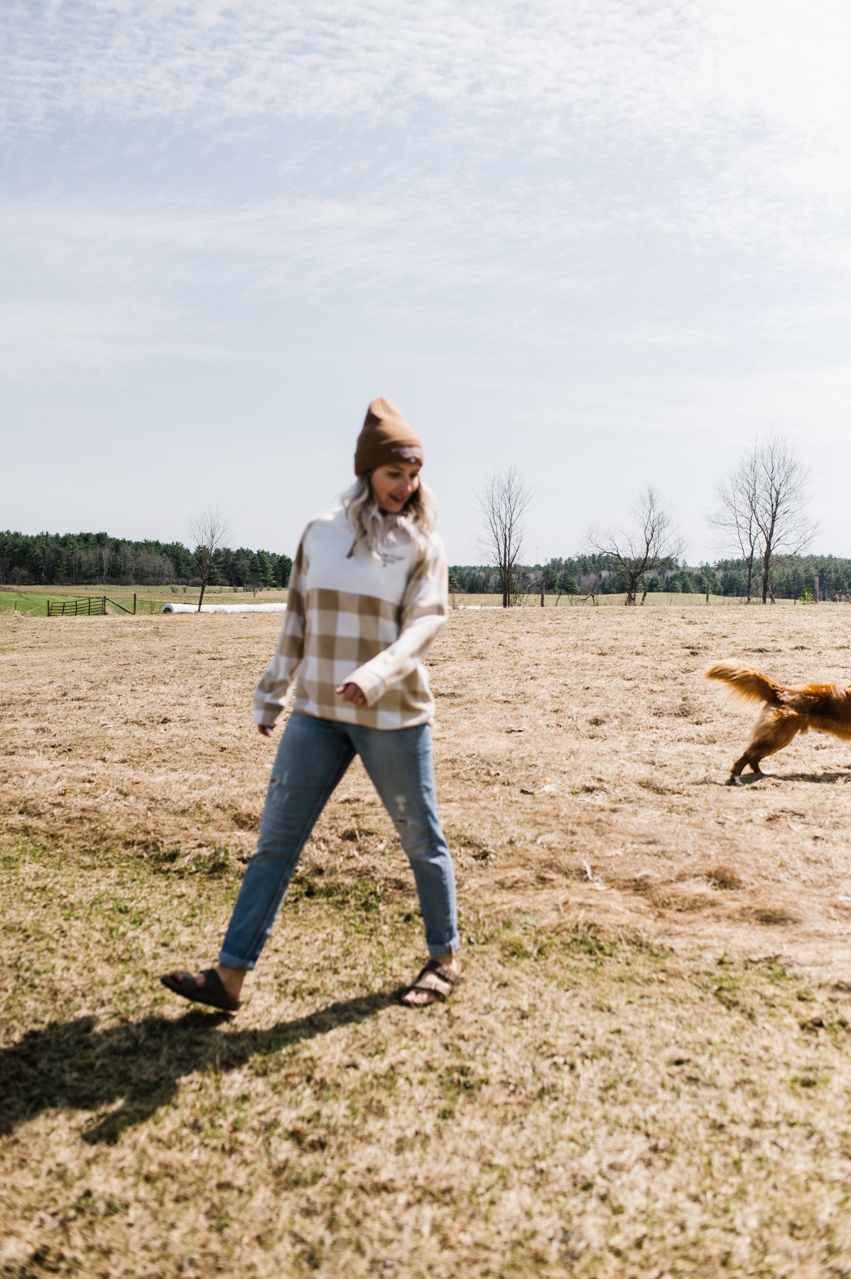 Ottawa Valley Apparel Plaid 1/4 Zip Pullover - Oxford Tan &amp; White