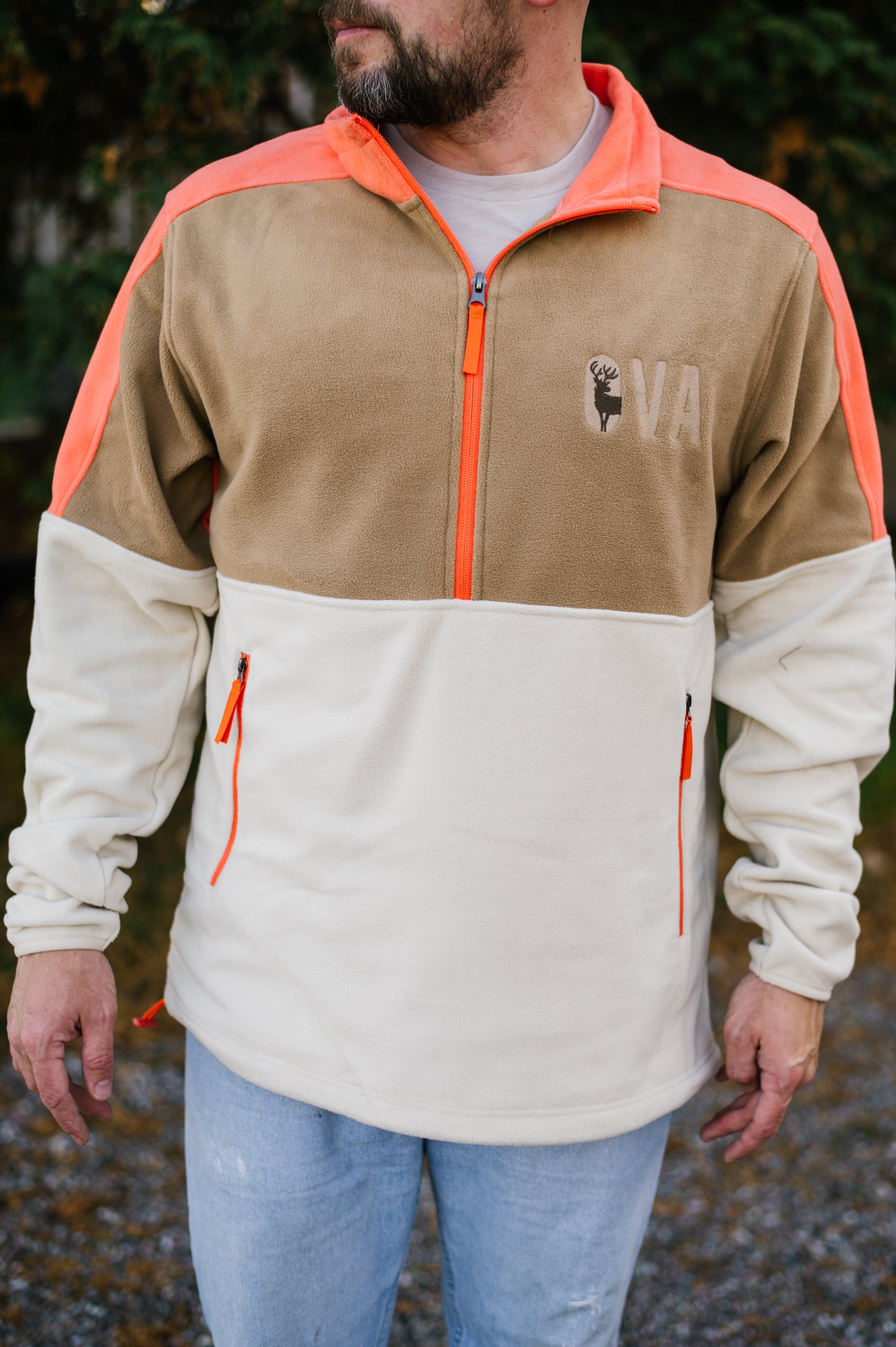 OVA Deer Fleece 1/4 Zip - Orange & Beige