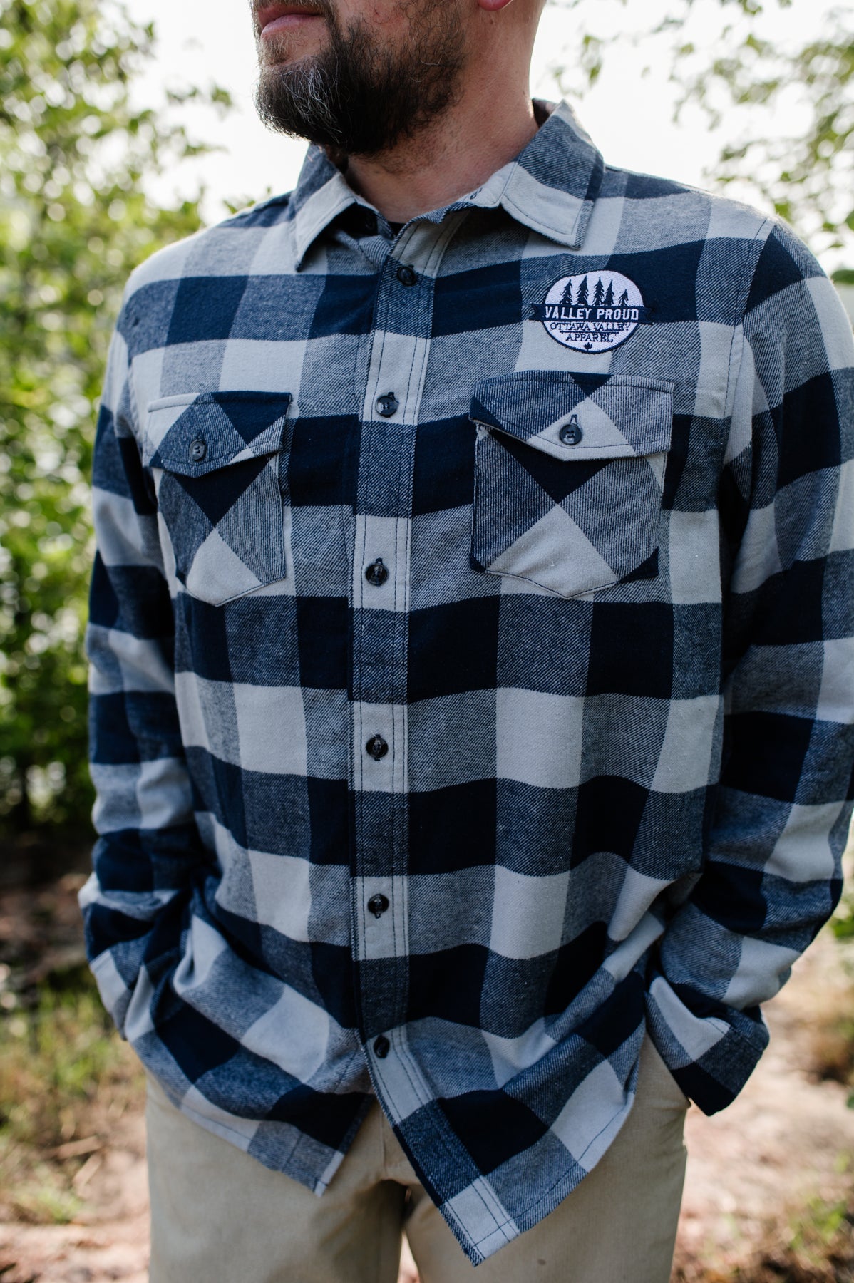 Valley Proud Men’s Flannel Shirt - Navy &amp; Grey