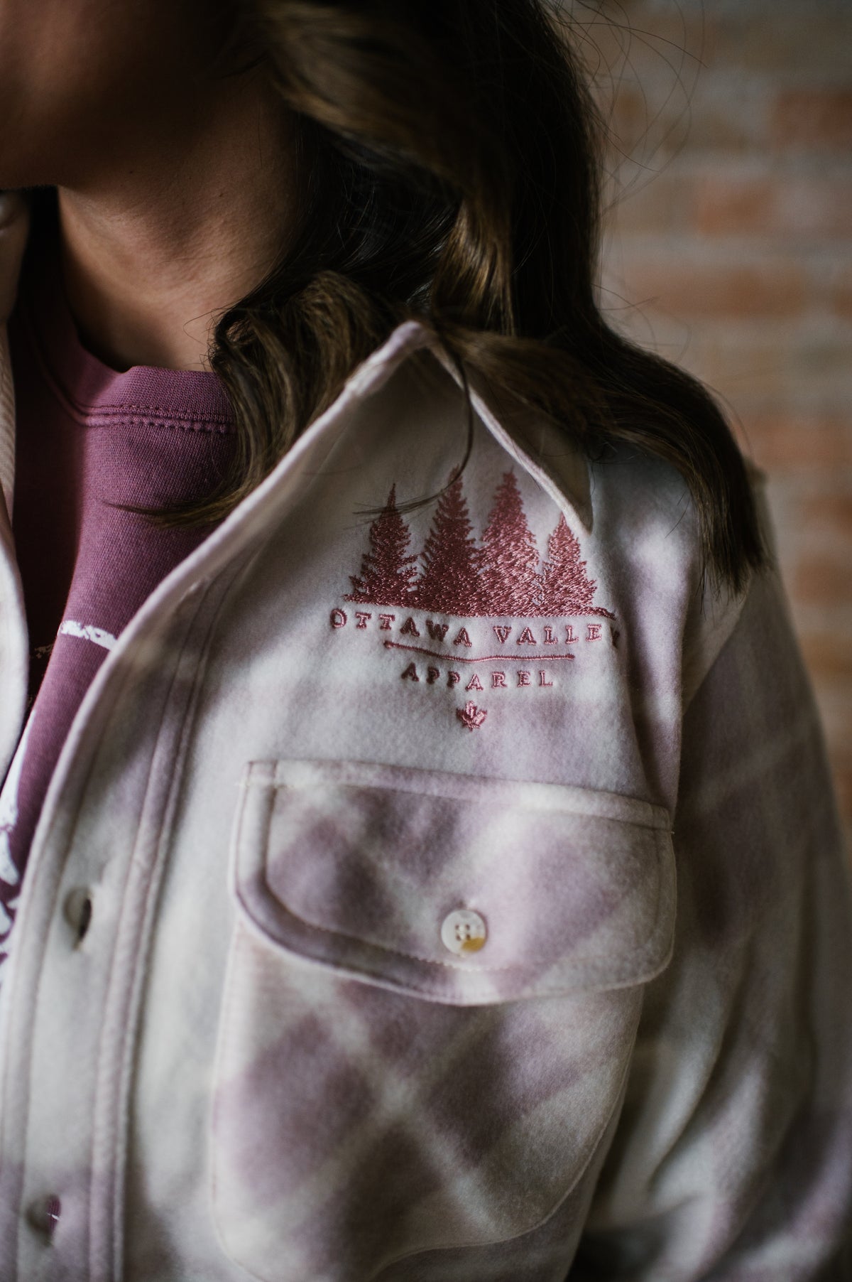 OVA Fleece Lumber Jacket - Cream &amp; Pink