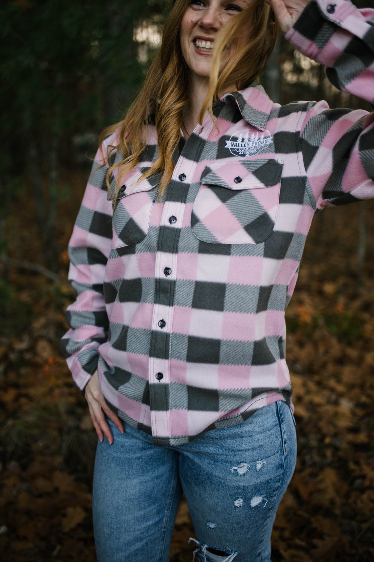 Valley Proud Fleece Lumber Jacket - Pink &amp; Grey