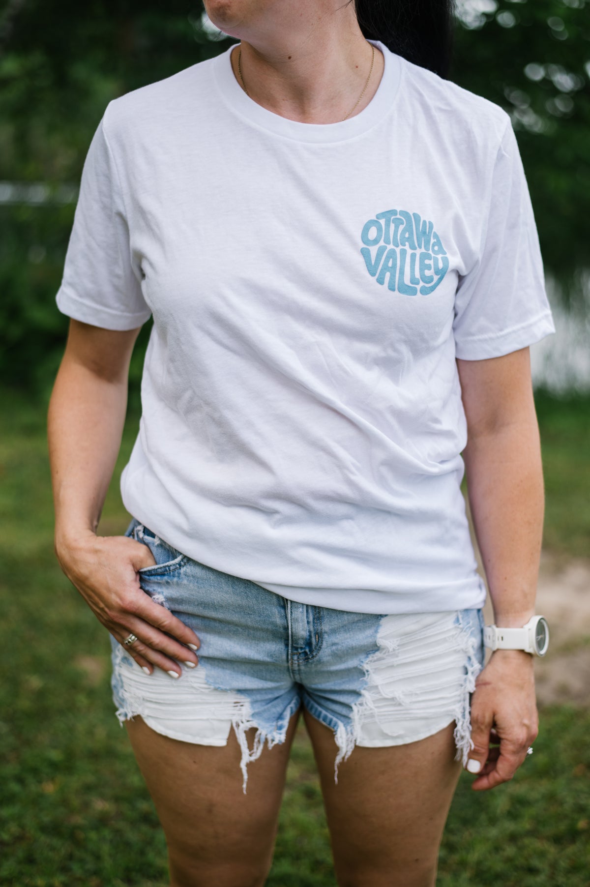 Ottawa Valley Beach Tee - White &amp; Blue