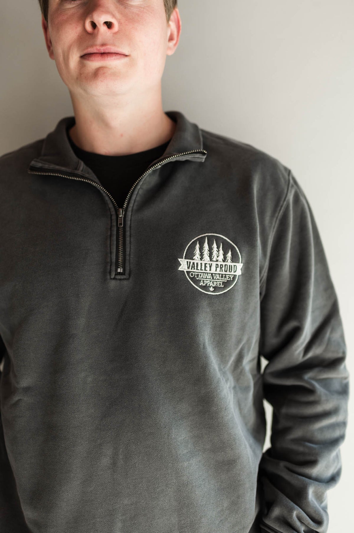 Valley Proud Embroidered 1/4 Zip - Charcoal