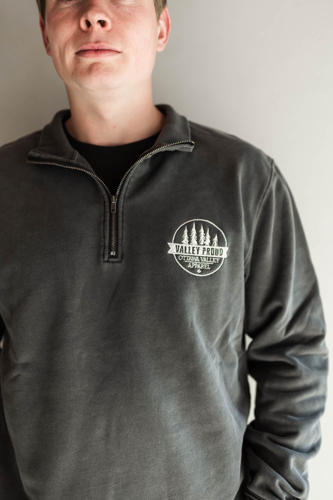 Valley Proud Embroidered 1/4 Zip - Charcoal