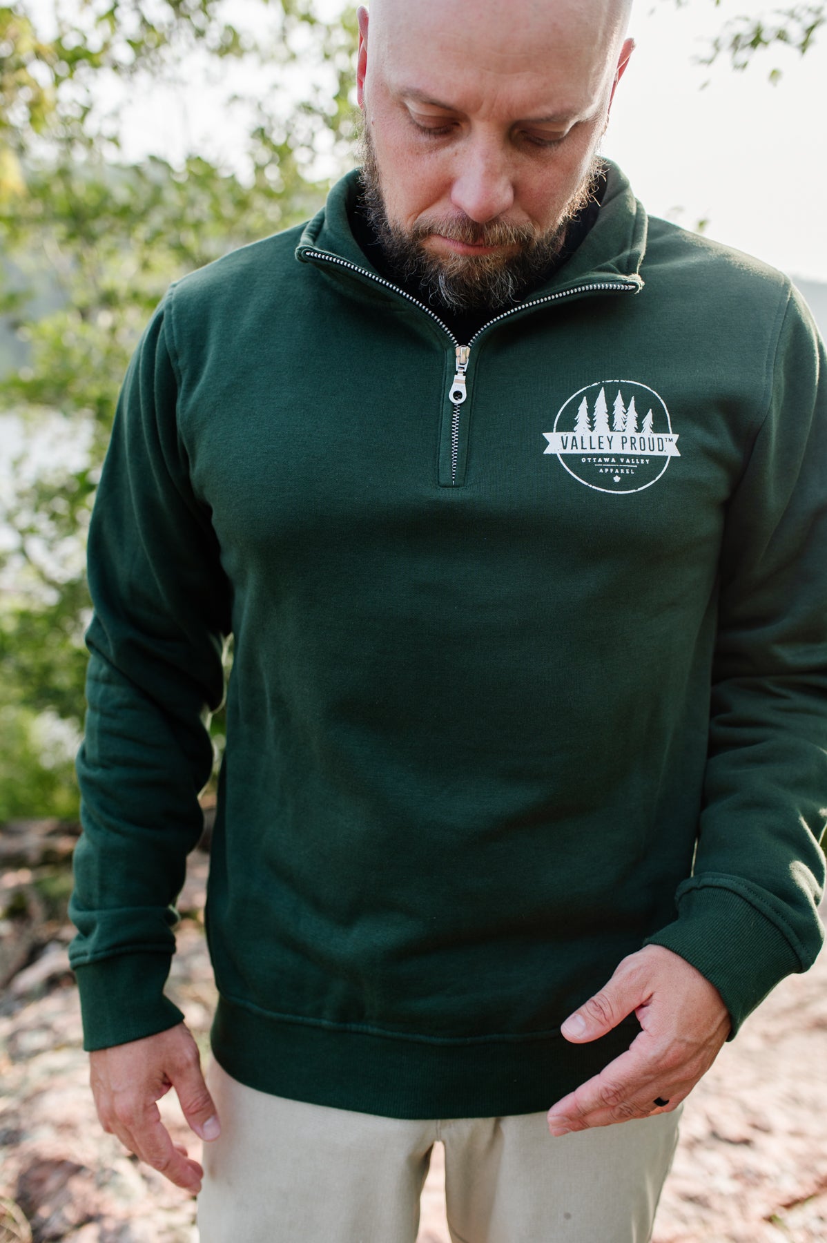 Valley Proud 1/4 Zip - Forest Green &amp; White