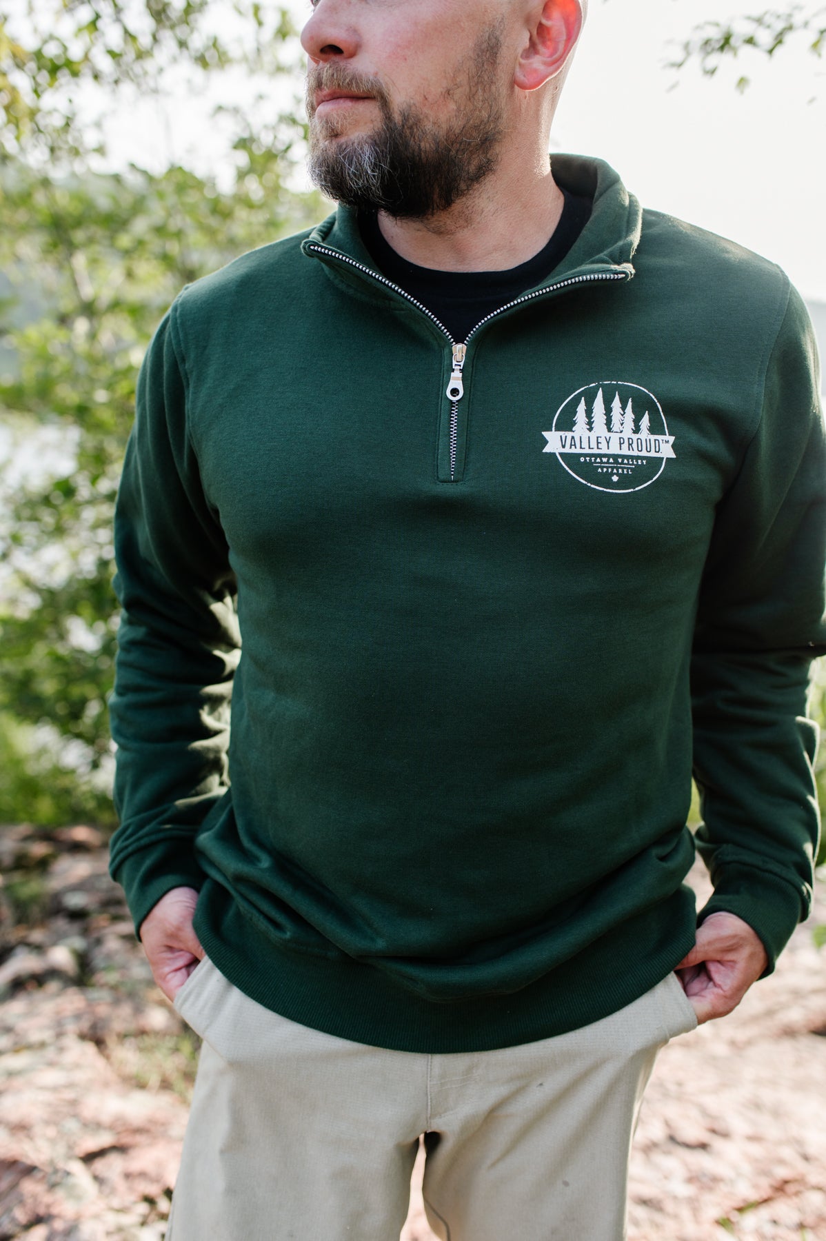 Valley Proud 1/4 Zip - Forest Green & White