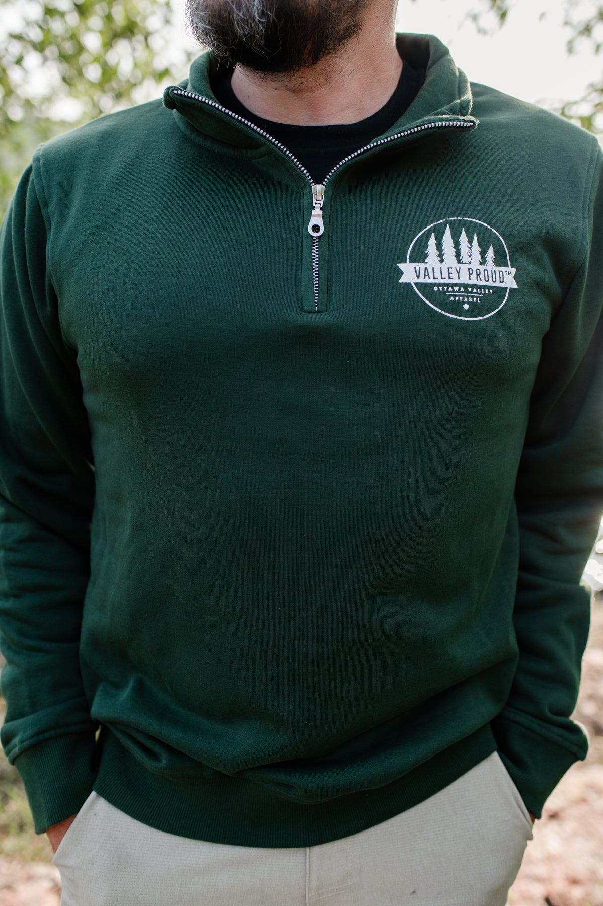 Valley Proud 1/4 Zip - Forest Green &amp; White