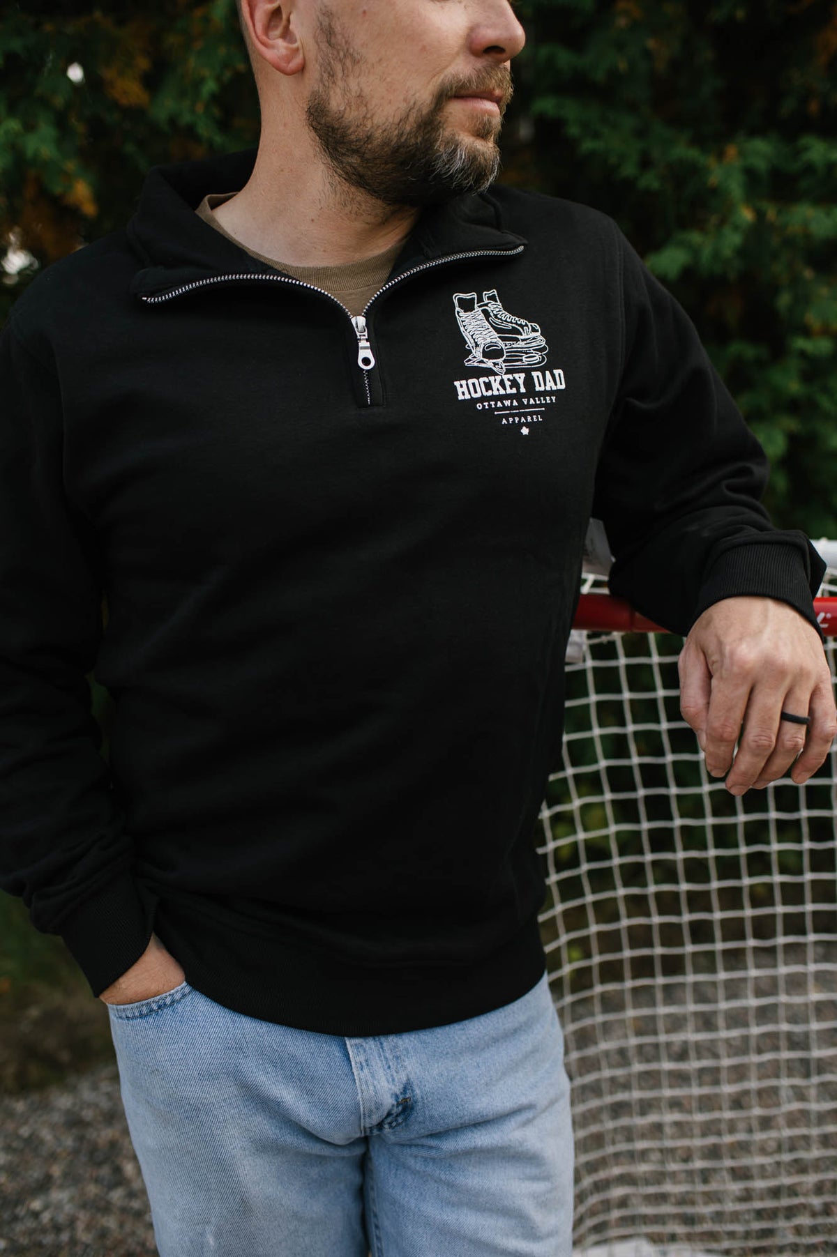 Hockey Dad 1/4 Zip - Black &amp; White - FINAL SALE