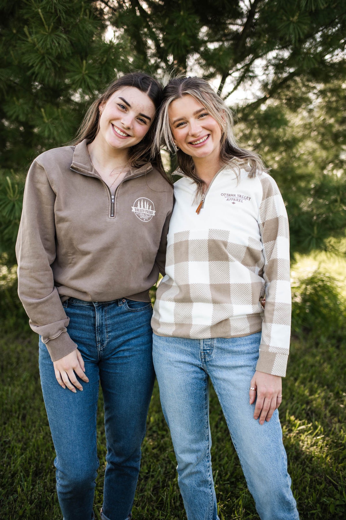 Ottawa Valley Apparel Plaid 1/4 Zip Pullover - Oxford Tan &amp; White