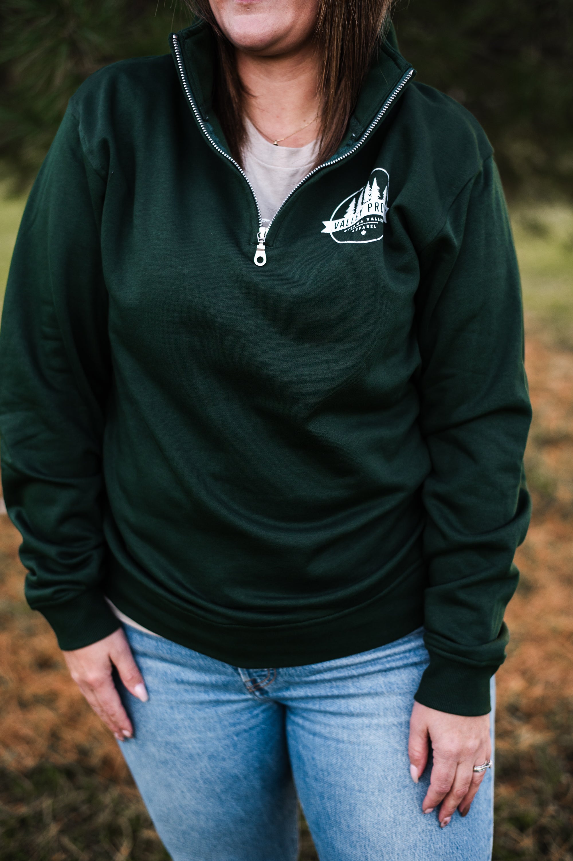 Valley Proud 1/4 Zip - Forest Green & White