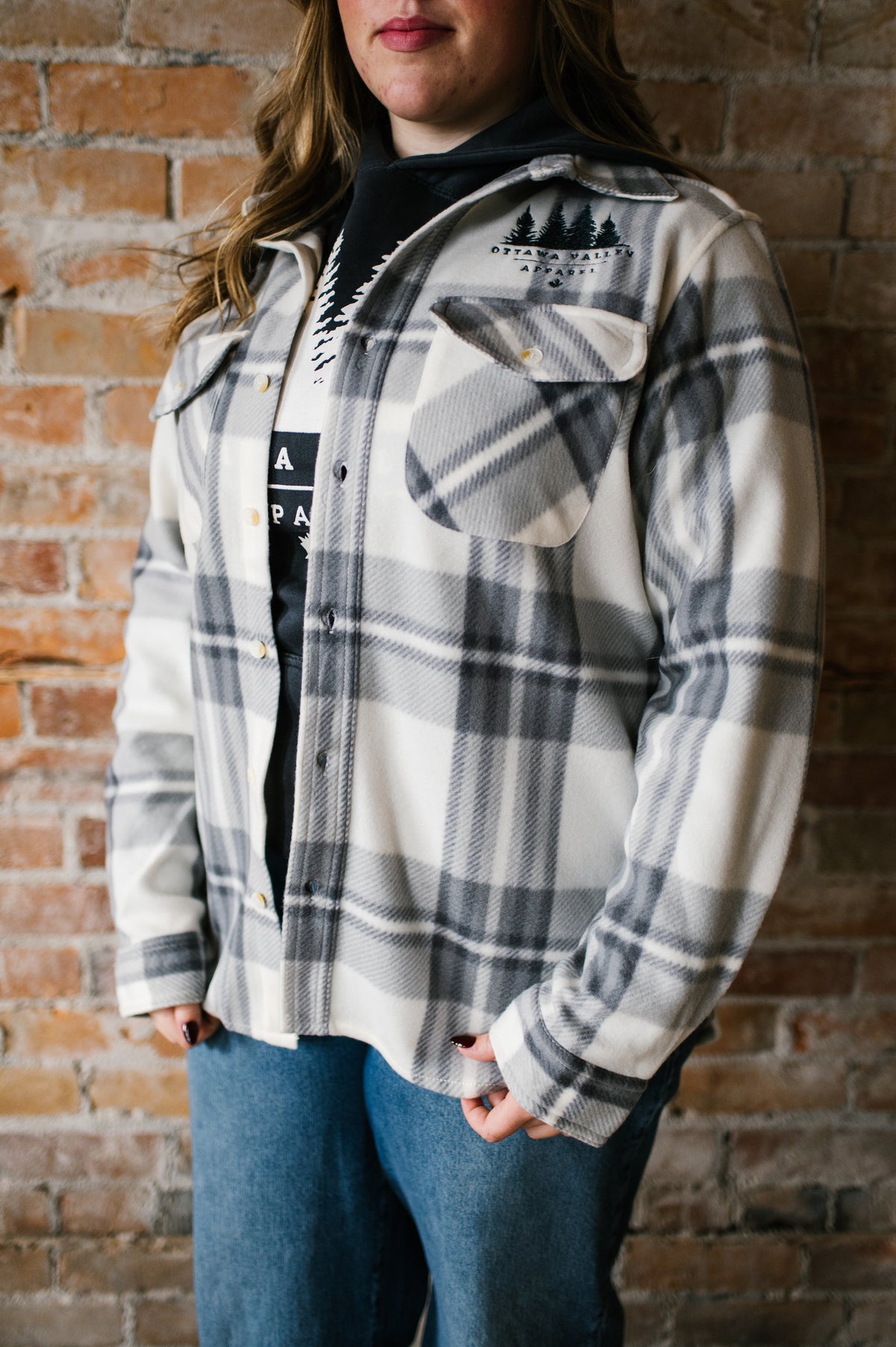 OVA Fleece Lumber Jacket - Cream &amp; Grey