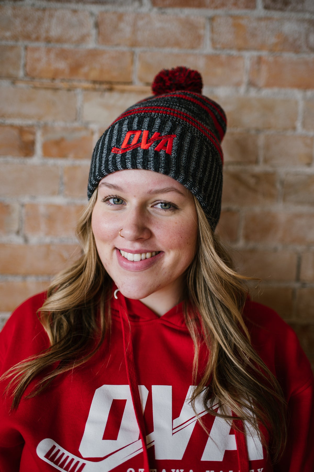 OVA Hockey Pom Toque - Red &amp; Grey