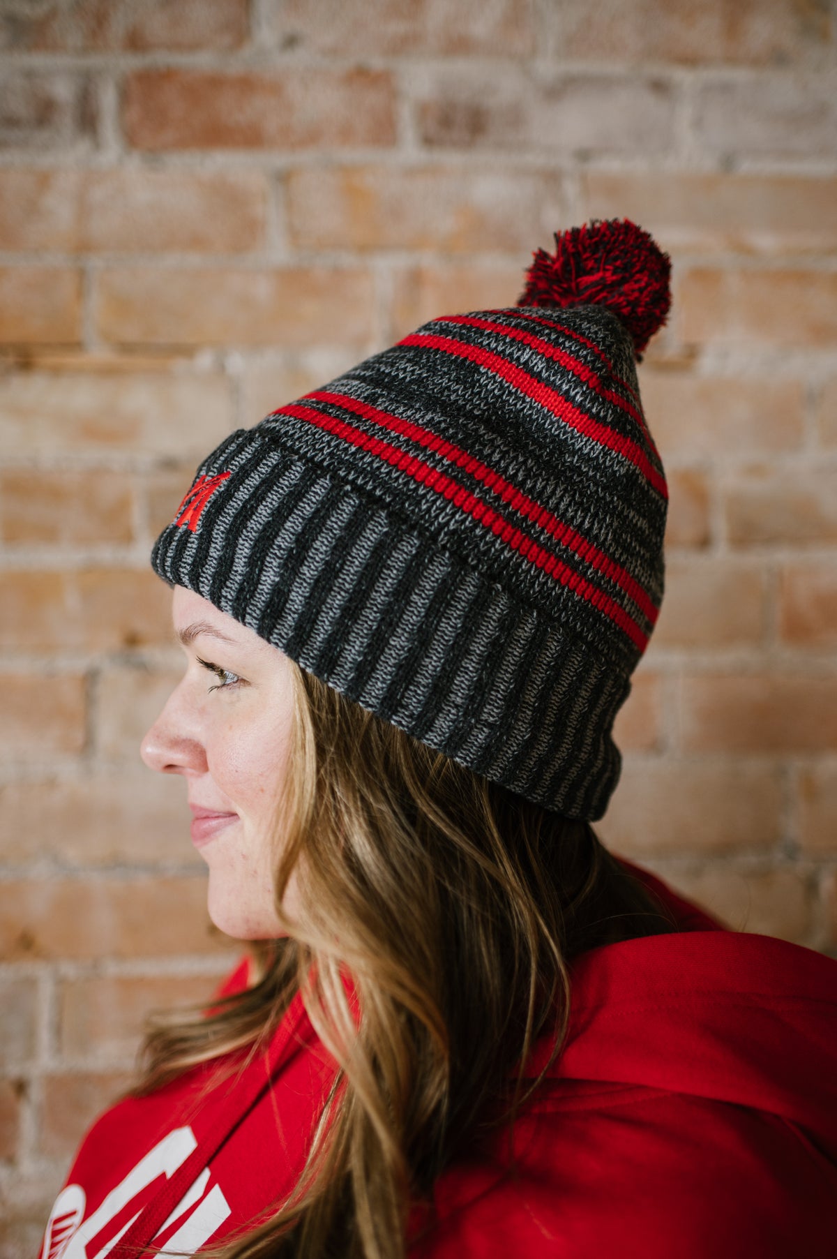 OVA Hockey Pom Toque - Red &amp; Grey