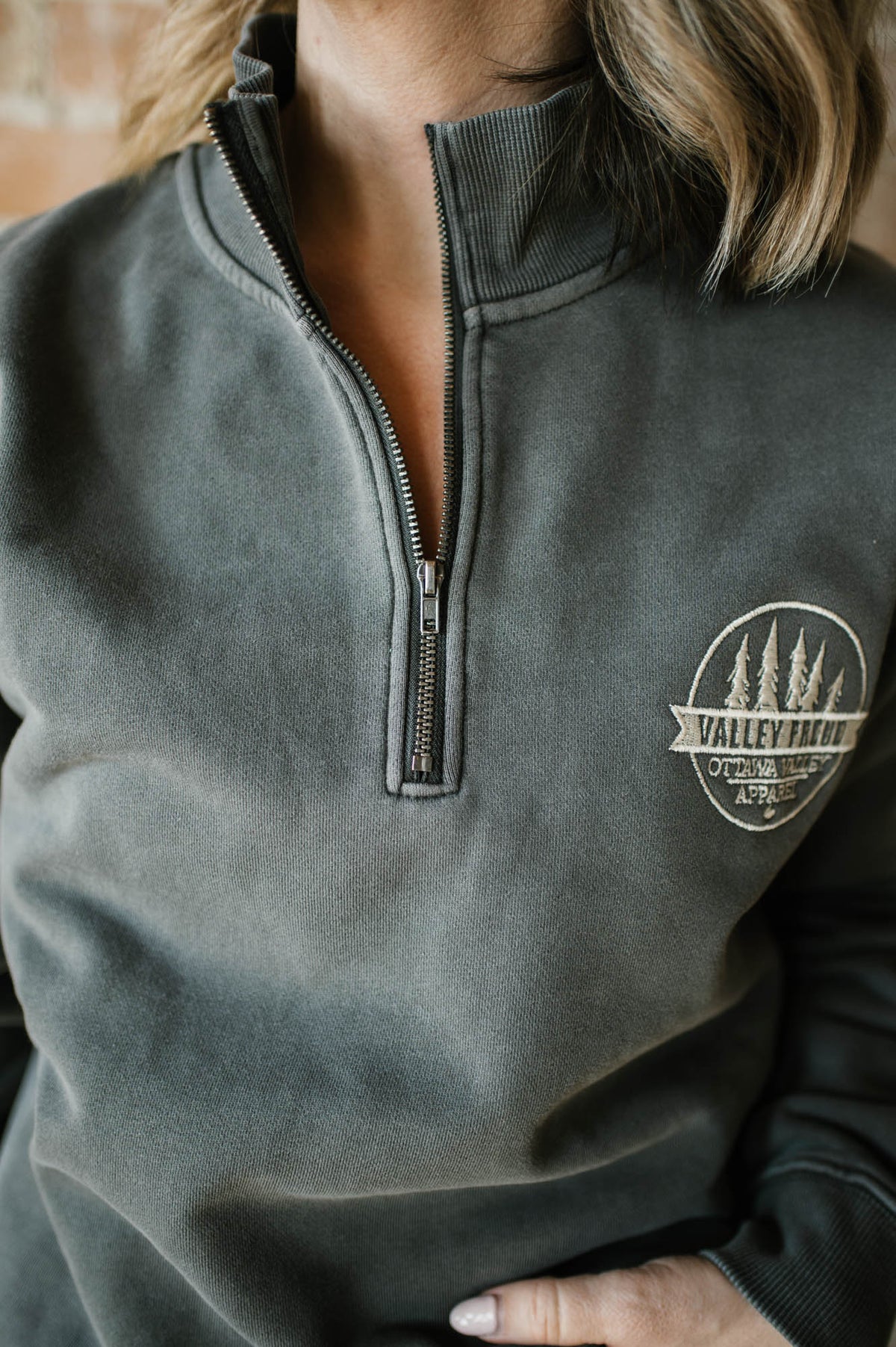 Valley Proud Embroidered 1/4 Zip - Charcoal