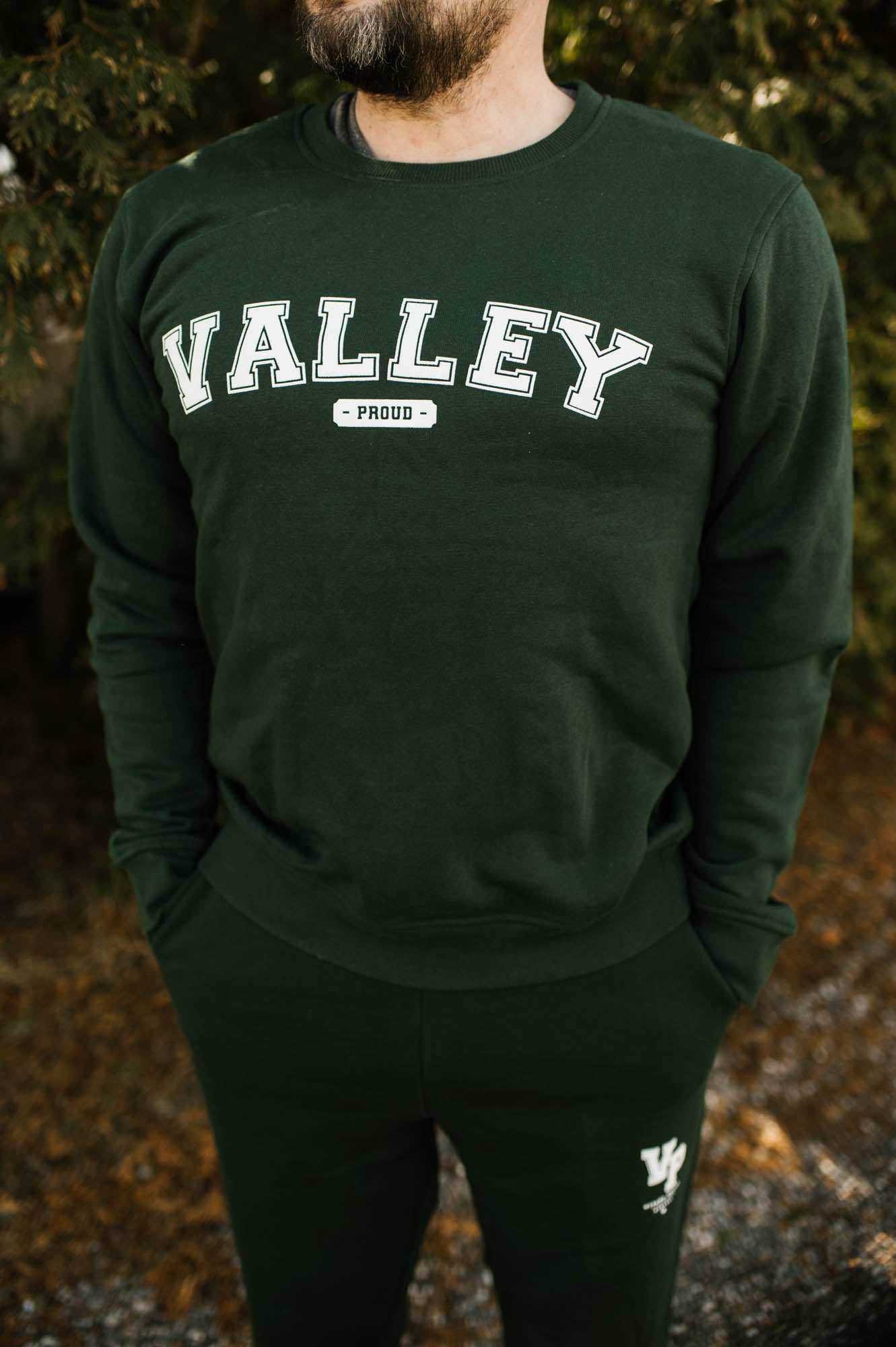 Valley Proud Varsity Crewneck Sweatshirt - Forest Green & White
