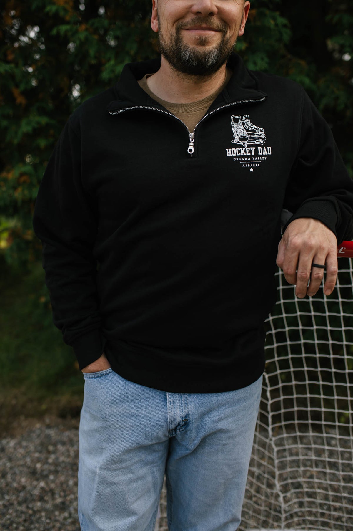Hockey Dad 1/4 Zip - Black &amp; White - FINAL SALE