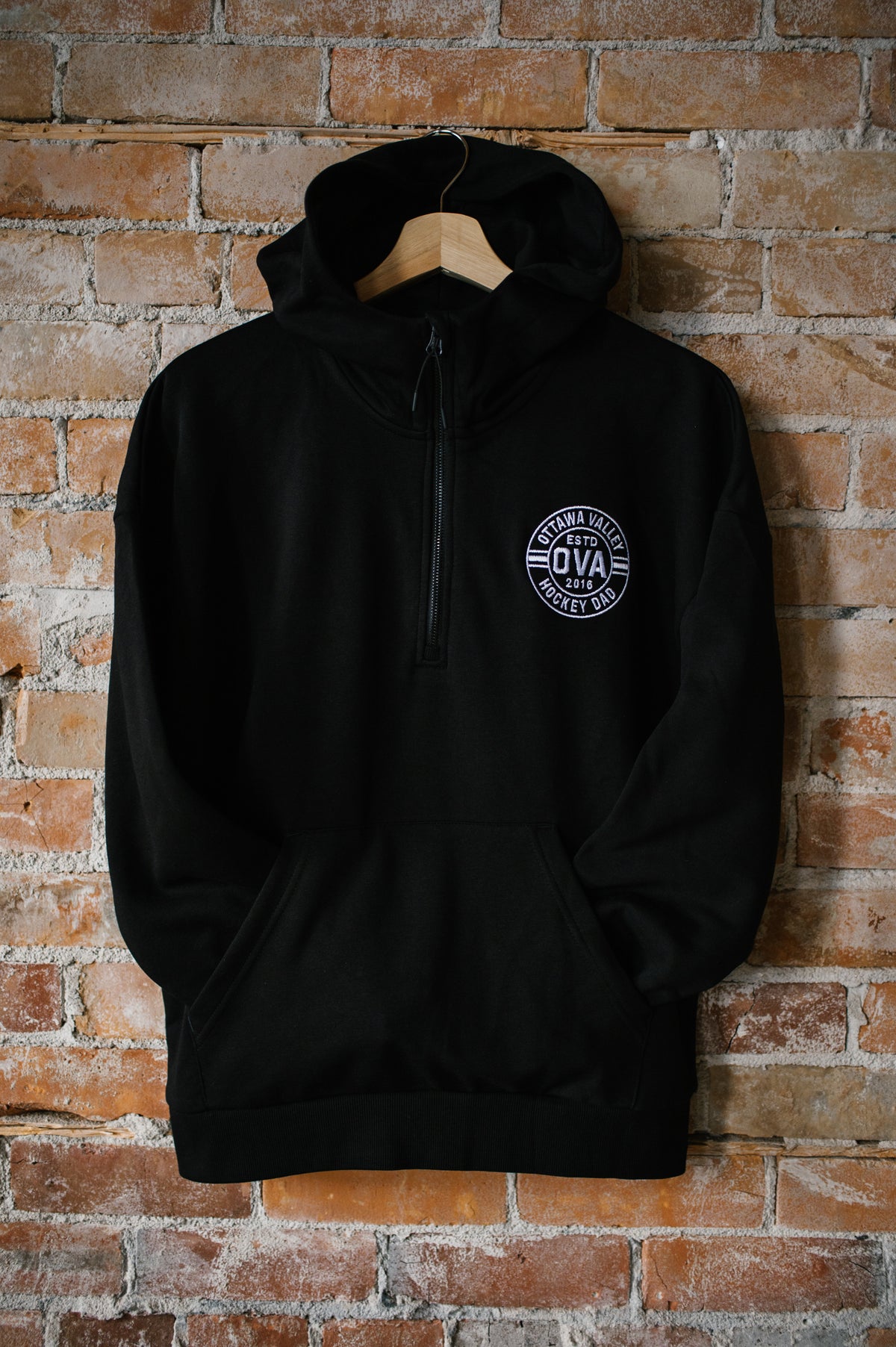 Hockey Dad Embroidered 1/2 Zip Hoodie - Black