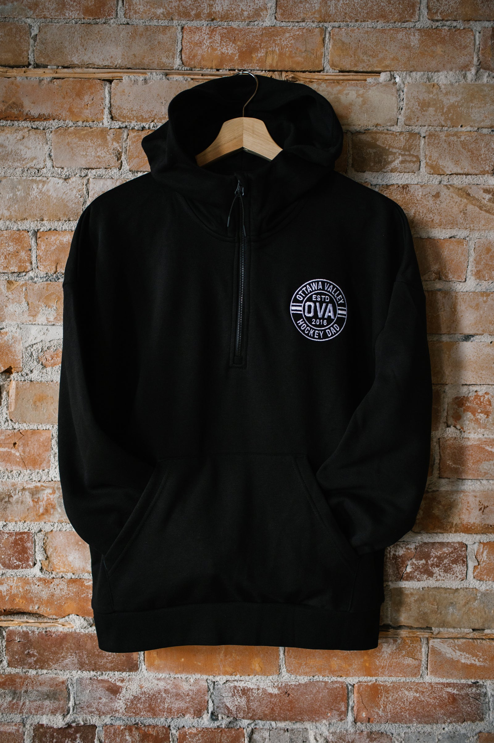 Hockey Dad Embroidered 1/2 Zip Hoodie - Black