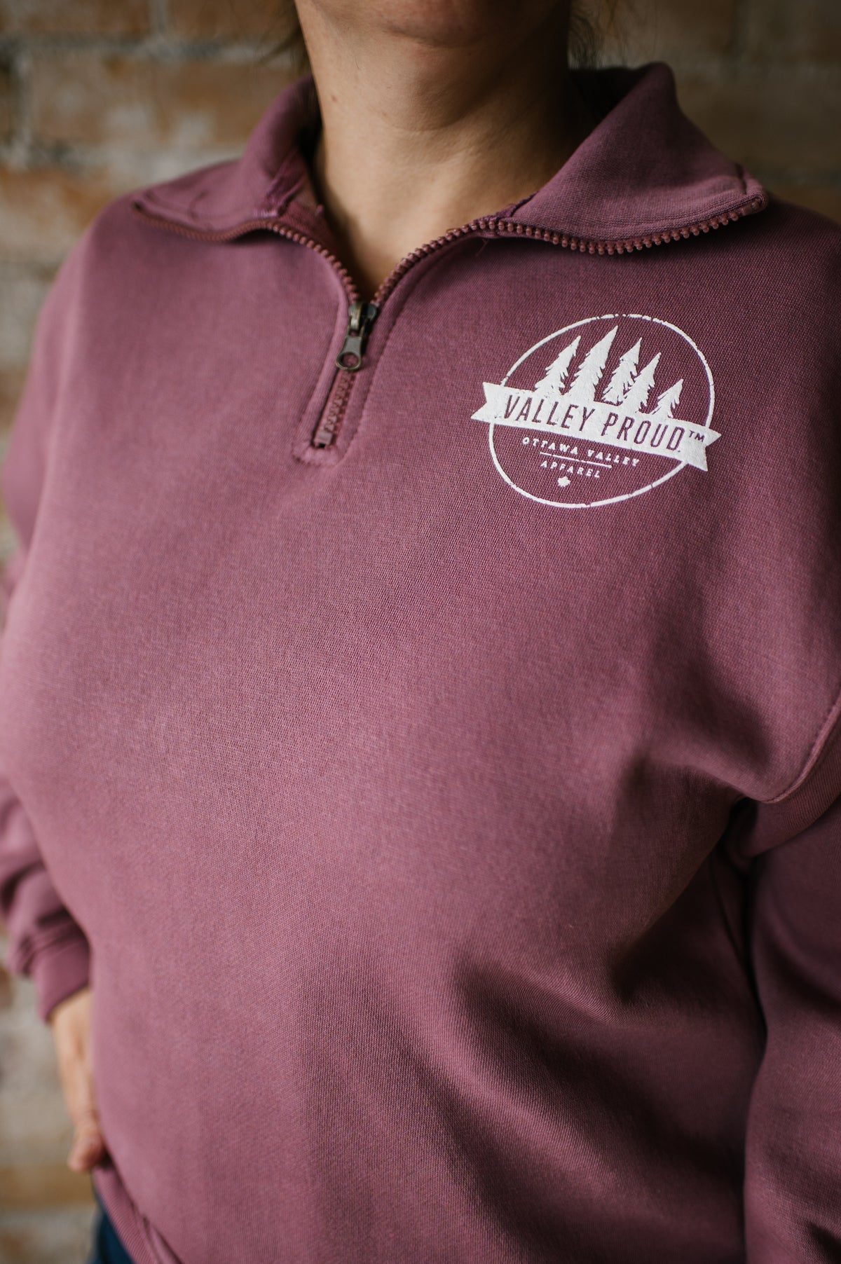 Valley Proud 1/4 Zip - Rose &amp; White