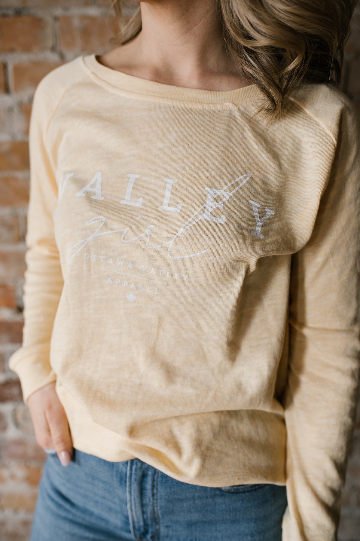 Valley Girl Women's Lightweight Crew Sweater Yellow Ottawa Valley Apparel