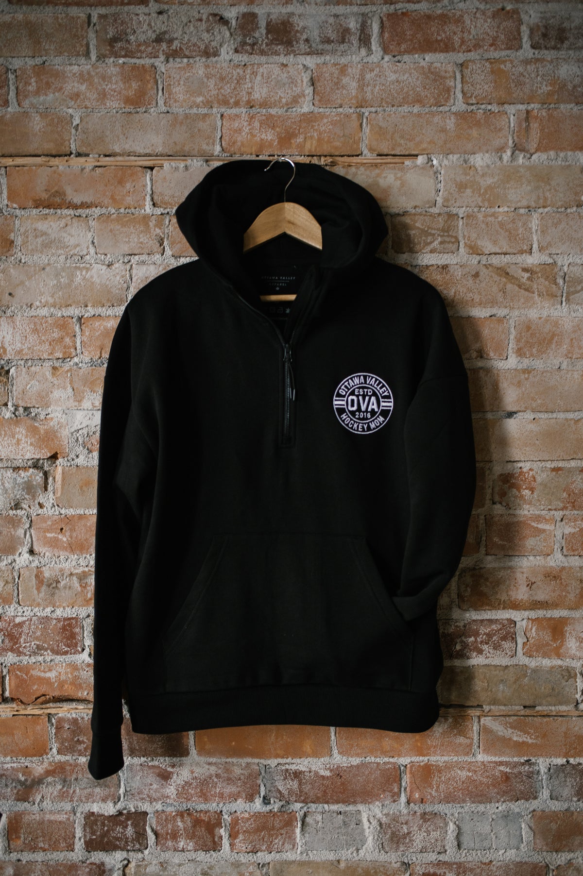Hockey Mom Embroidered 1/2 Zip Hoodie - Black