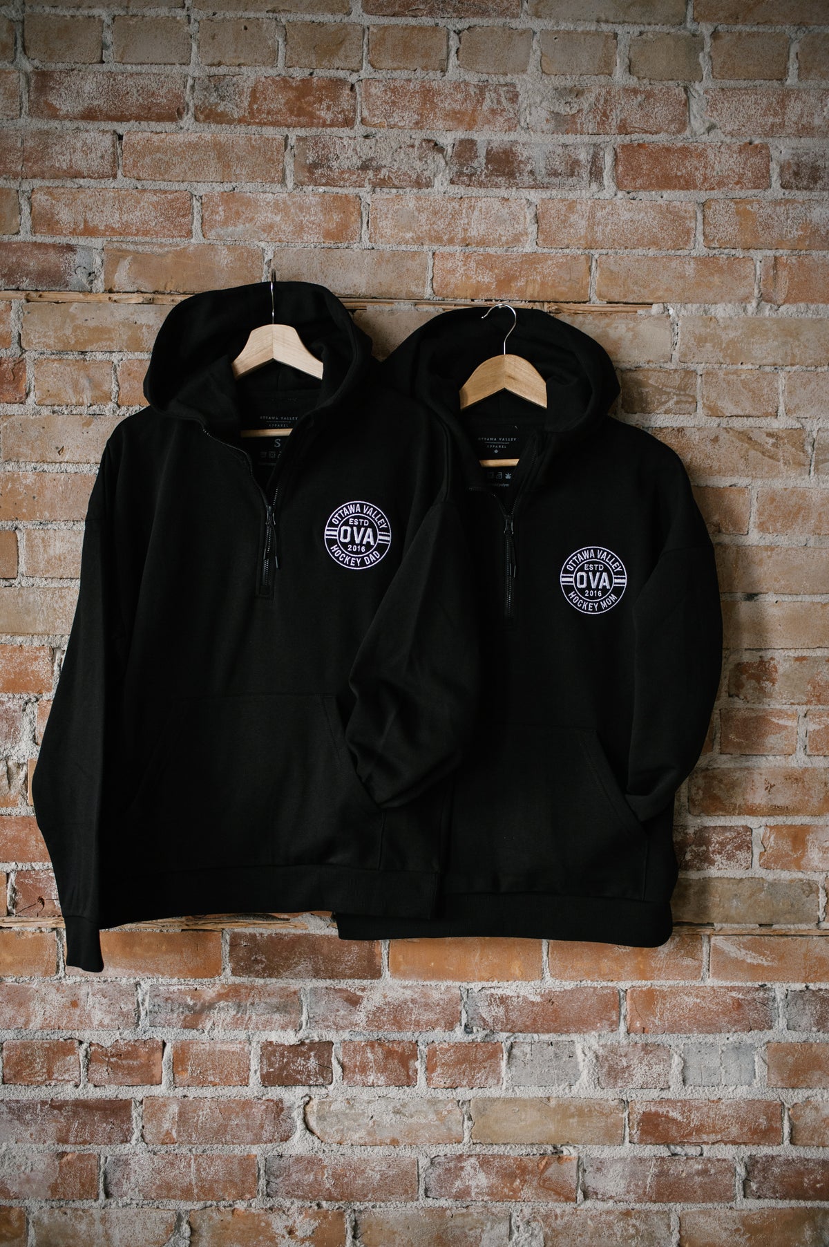 Hockey Dad Embroidered 1/2 Zip Hoodie - Black