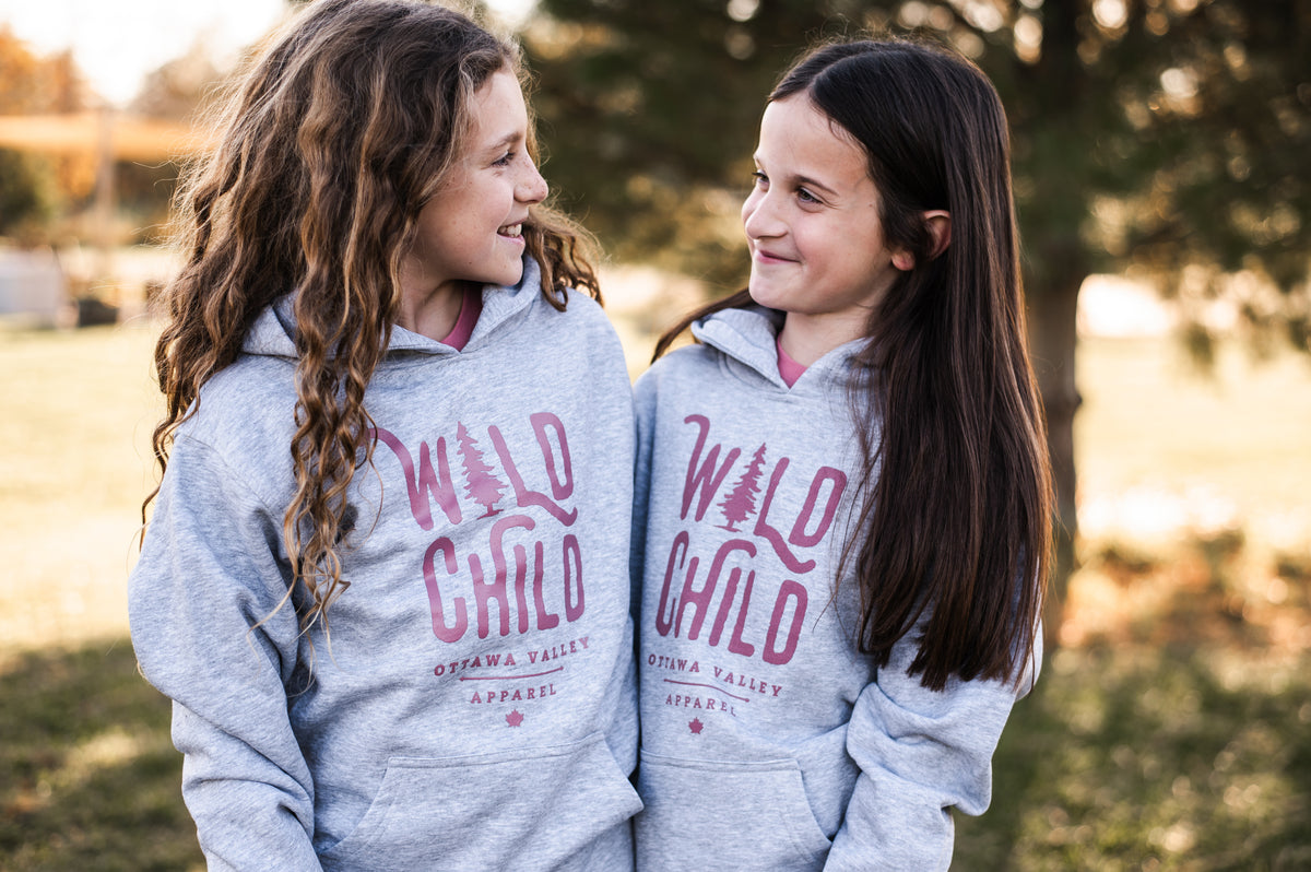 Youth Wild Child Hoodie - Grey/Pink