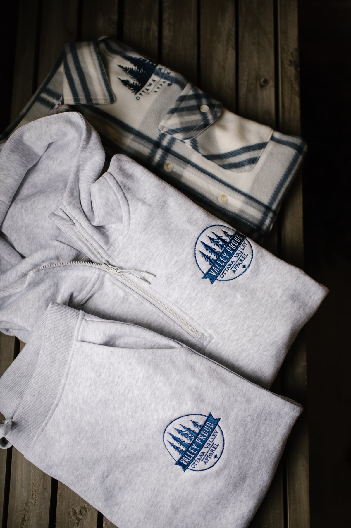 Valley Proud Embroidered 1/2 Zip Hoodie - Heather Grey