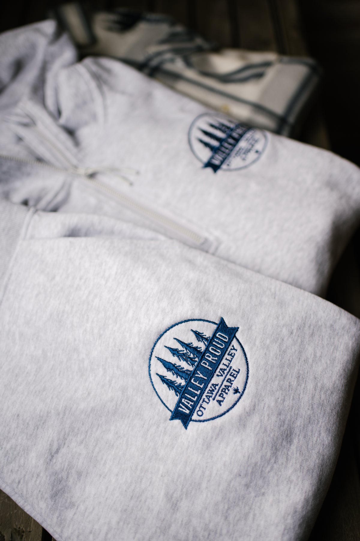 Valley Proud Embroidered 1/2 Zip Hoodie - Heather Grey