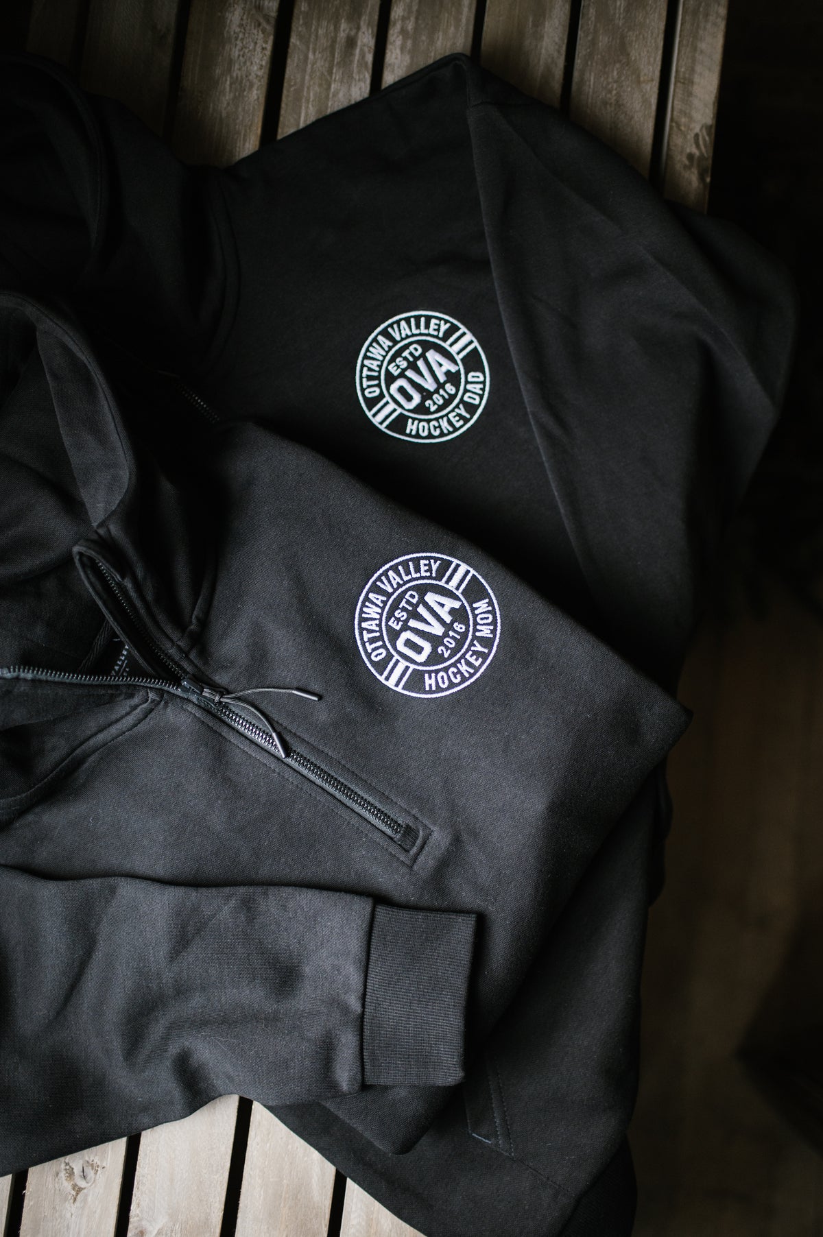 Hockey Dad Embroidered 1/2 Zip Hoodie - Black