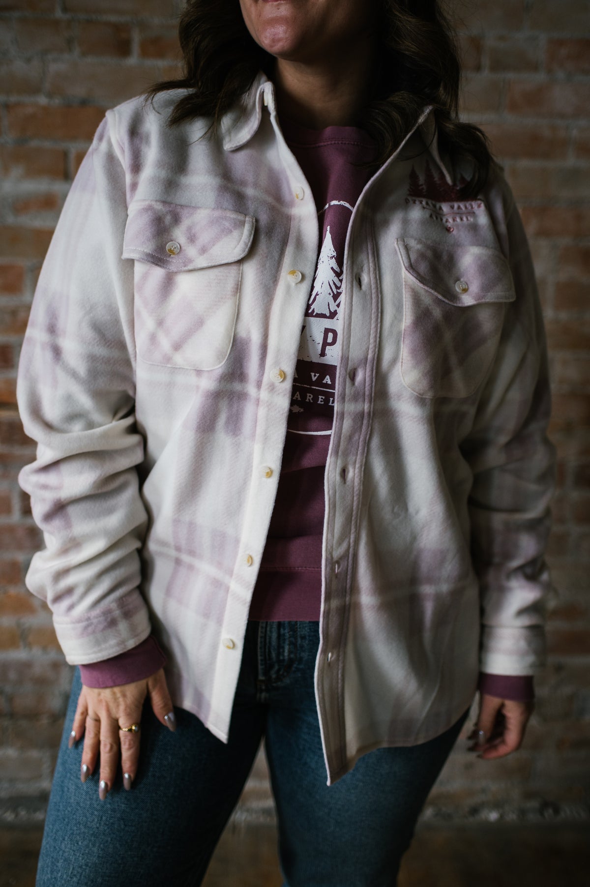 OVA Fleece Lumber Jacket - Cream &amp; Pink