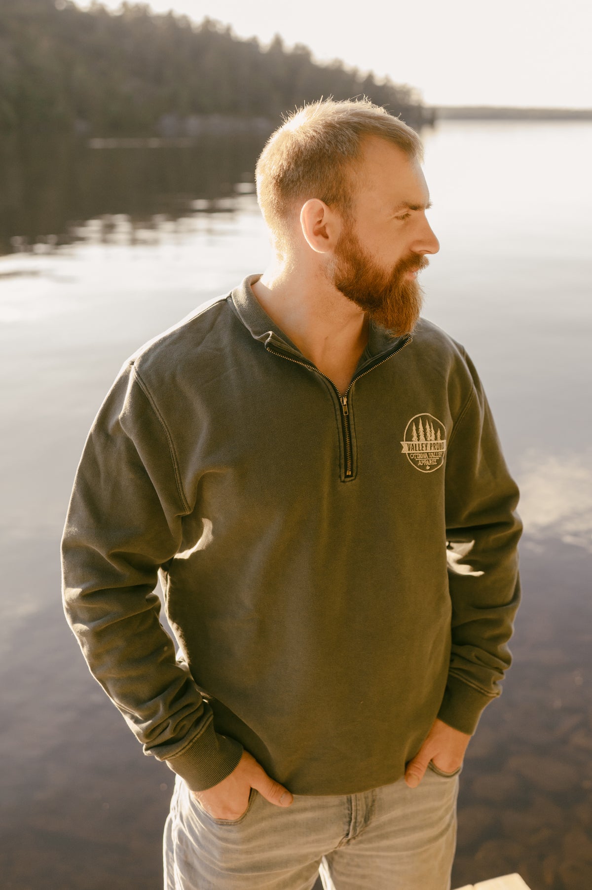 Valley Proud Embroidered 1/4 Zip - Charcoal