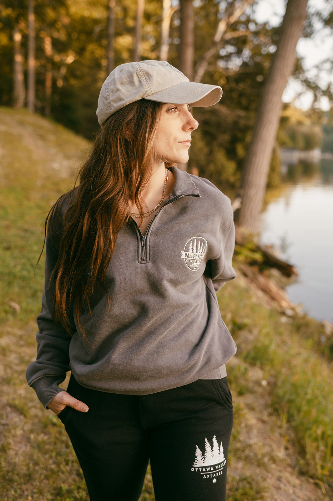 Valley Proud Embroidered 1/4 Zip - Charcoal