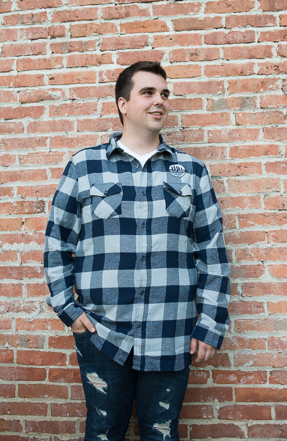 Valley Proud Men’s Flannel Shirt - Navy &amp; Grey