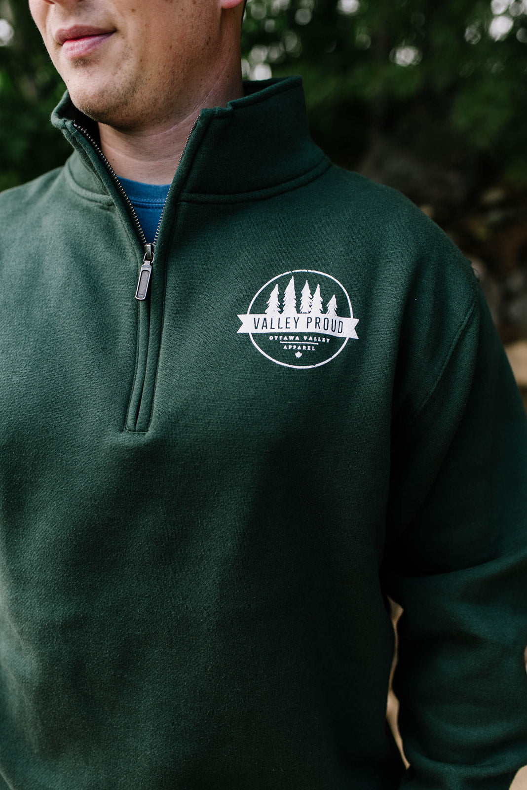 Valley Proud 1/4 Zip - Forest Green &amp; White